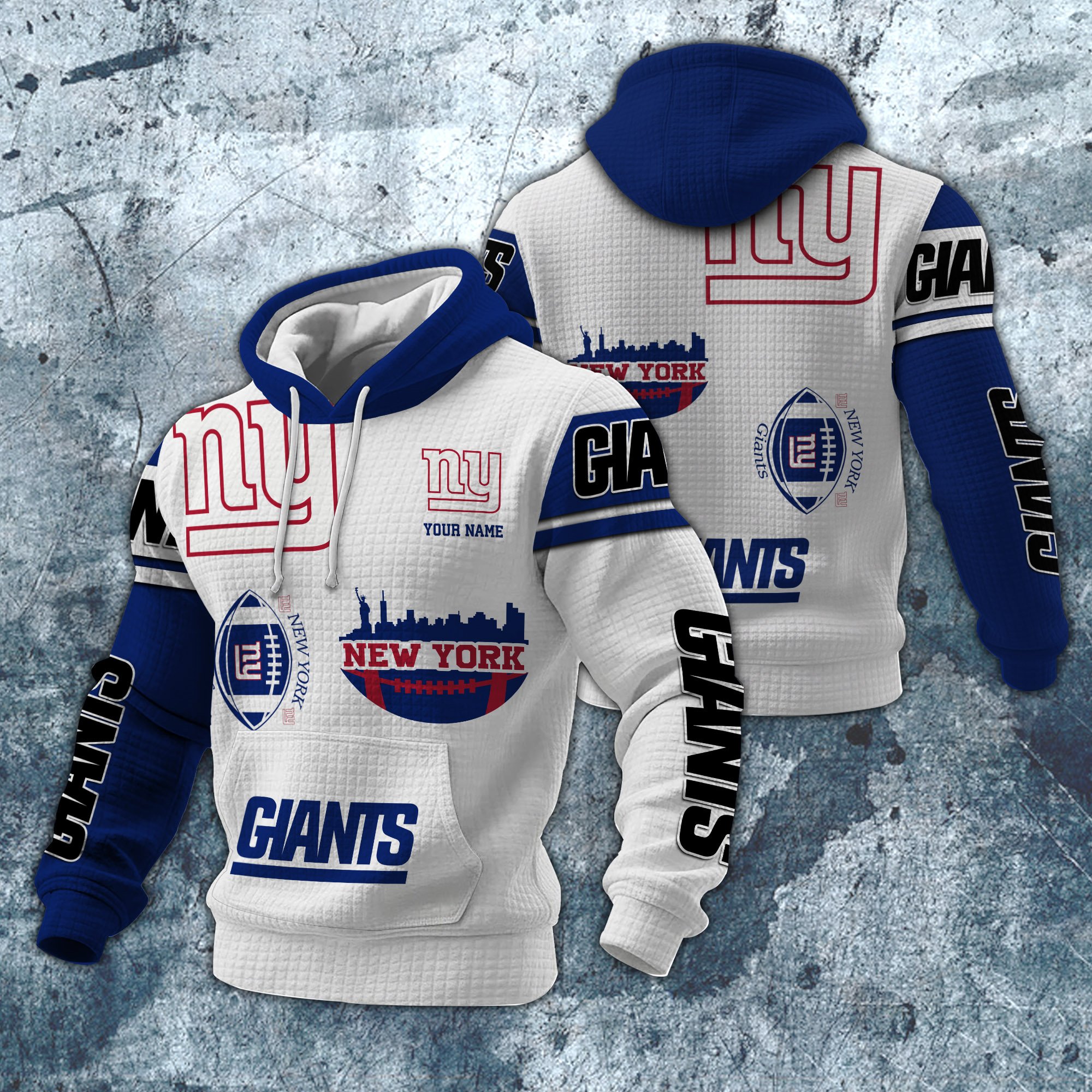 New York Giants Print Checkered Fabric Hooded Sweatshirt Custom Your Name, Gift For Sport