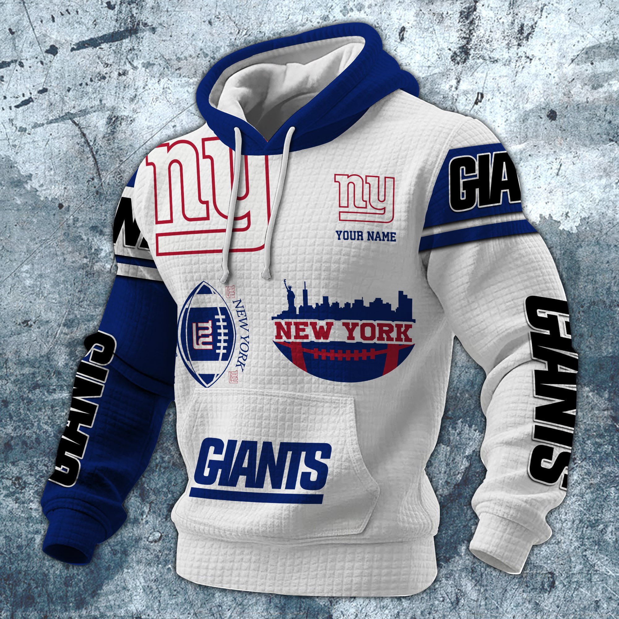 Alternative view of New York Giants Print Checkered Fabric Hooded Sweatshirt Custom Your Name, Gift For Sport