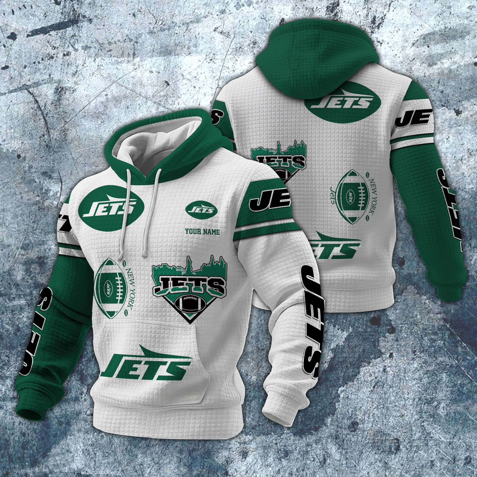 New York Jets Print Checkered Fabric Hooded Sweatshirt Custom Your Name, Gift For Sport