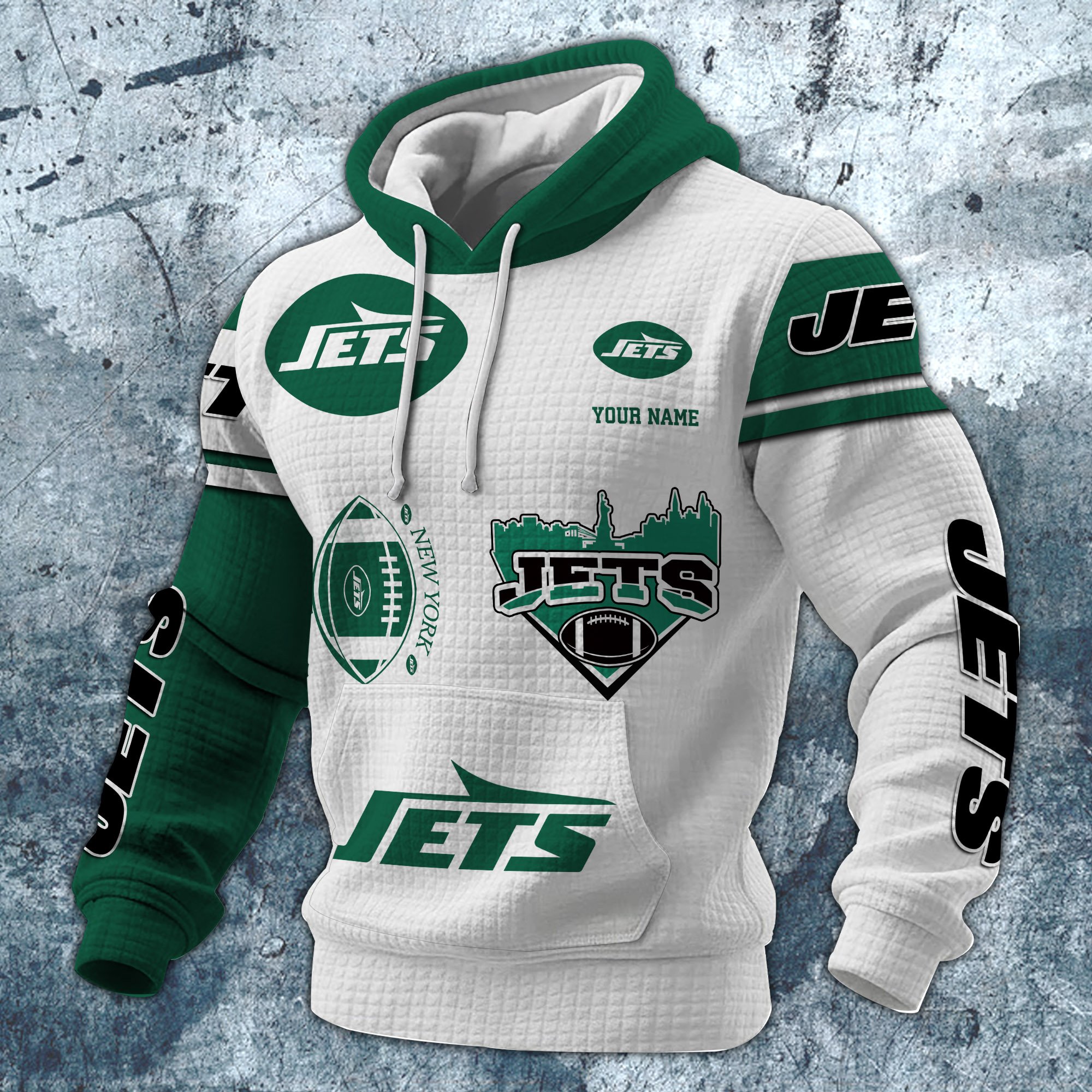 Alternative view of New York Jets Print Checkered Fabric Hooded Sweatshirt Custom Your Name, Gift For Sport