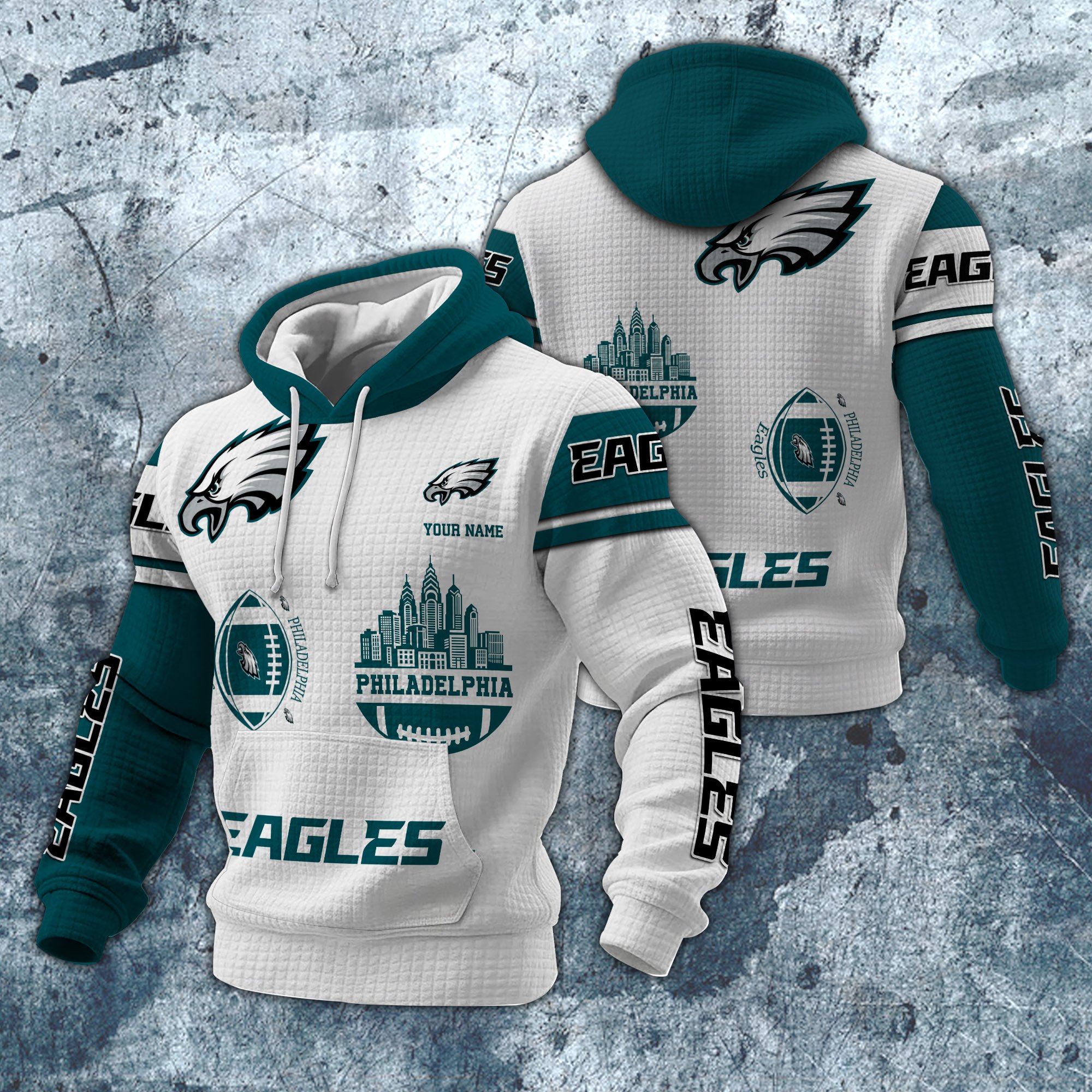 Philadelphia Eagles Print Checkered Fabric Hooded Sweatshirt Custom Your Name, Gift For Sport