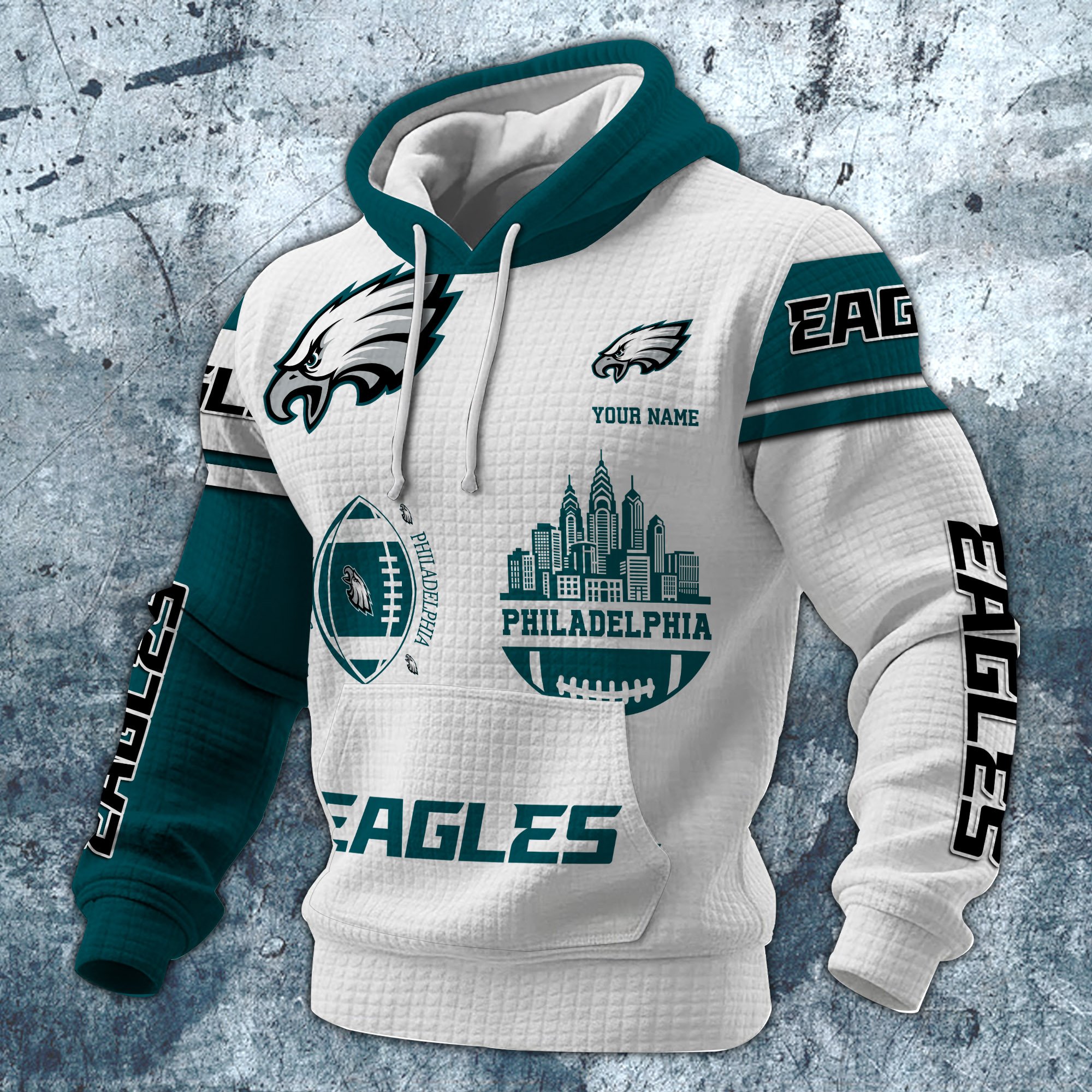 Alternative view of Philadelphia Eagles Print Checkered Fabric Hooded Sweatshirt Custom Your Name, Gift For Sport