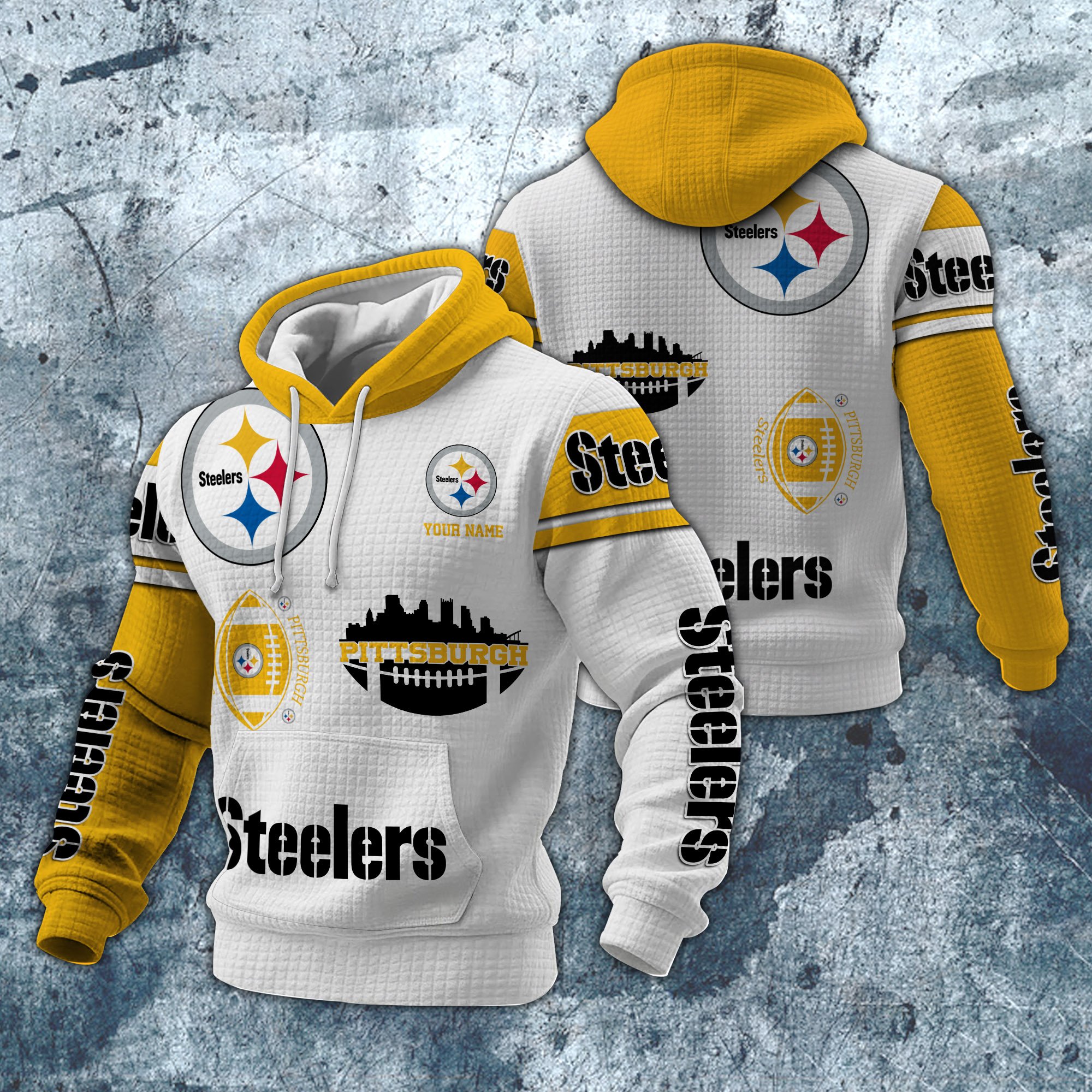 Pittsburgh Steelers Print Checkered Fabric Hooded Sweatshirt Custom Your Name, Gift For Sport