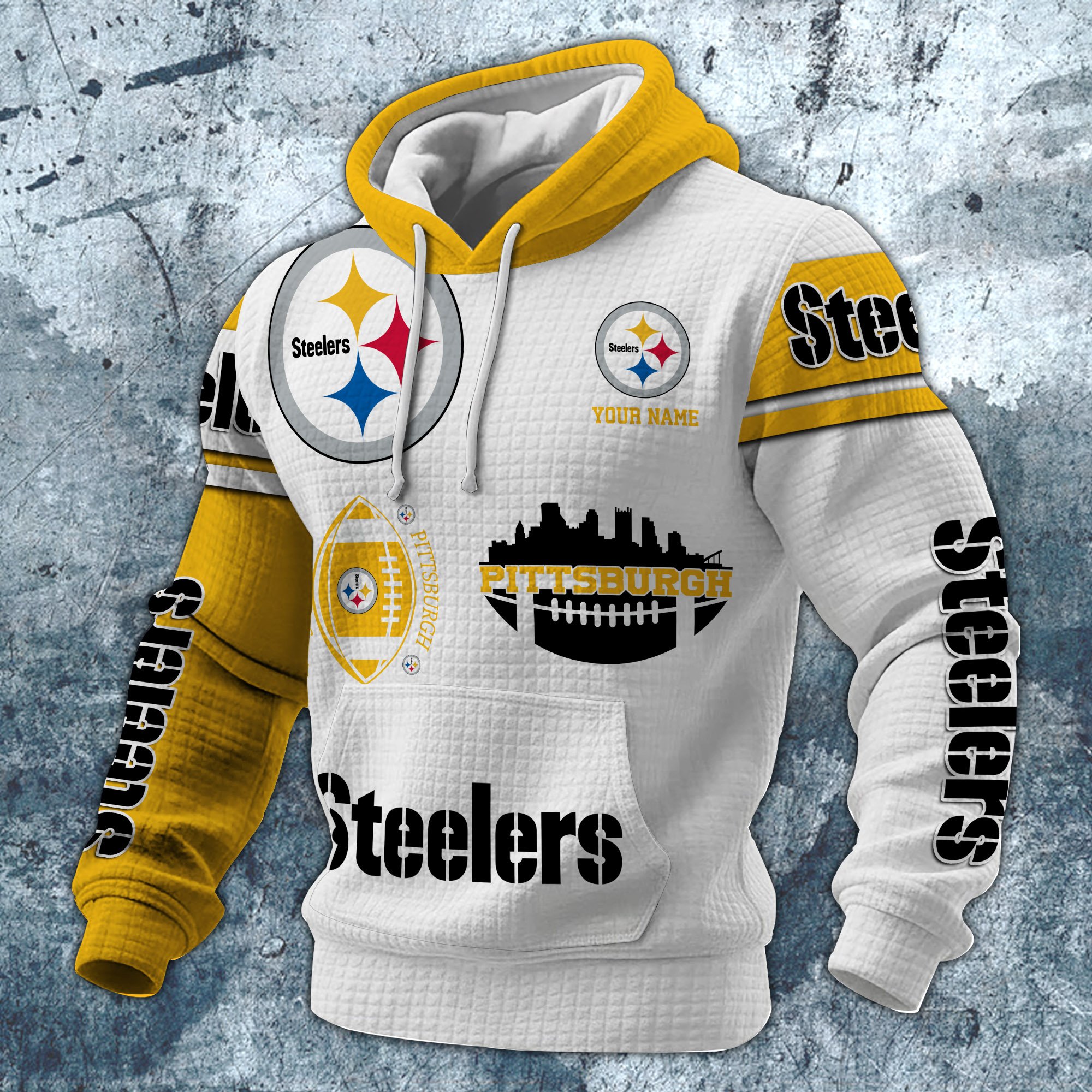 Alternative view of Pittsburgh Steelers Print Checkered Fabric Hooded Sweatshirt Custom Your Name, Gift For Sport