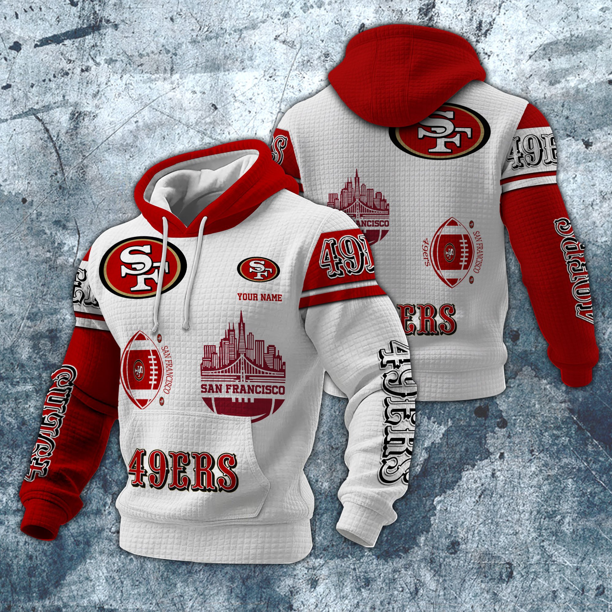 San Francisco 49ers Print Checkered Fabric Hooded Sweatshirt Custom Your Name, Gift For Sport