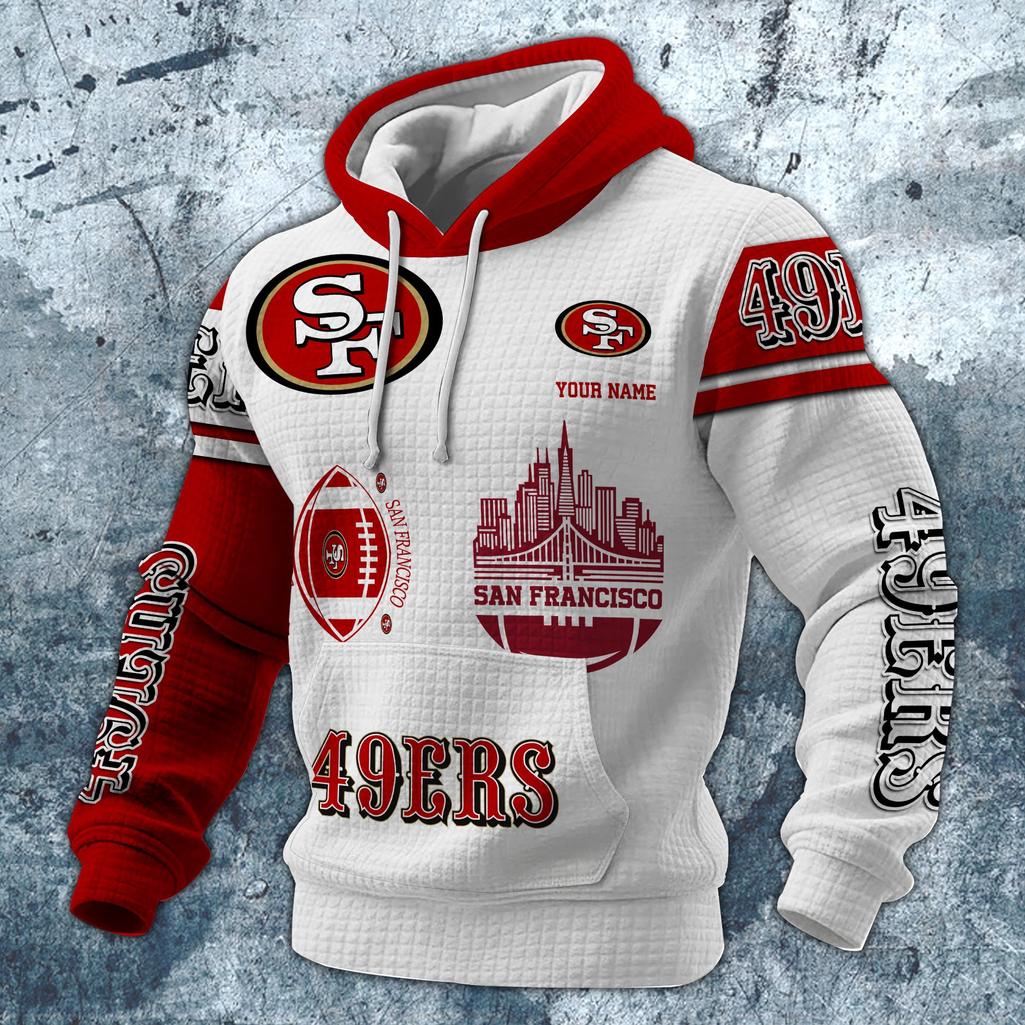 Alternative view of San Francisco 49ers Print Checkered Fabric Hooded Sweatshirt Custom Your Name, Gift For Sport