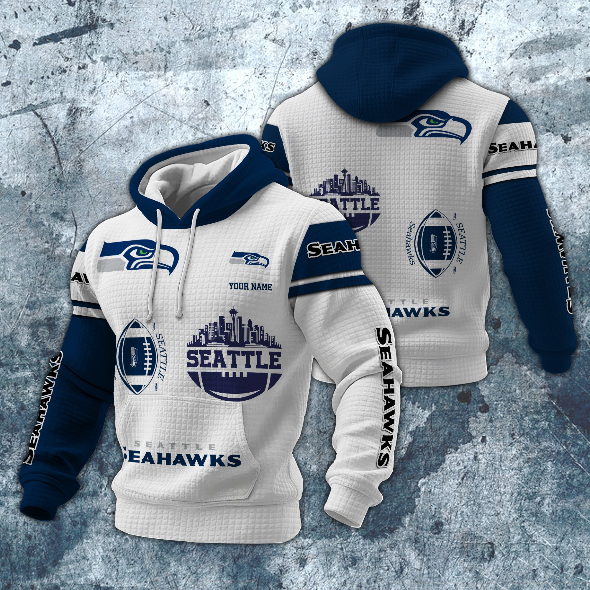 Seattle Seahawks Print Checkered Fabric Hooded Sweatshirt Custom Your Name, Gift For Sport