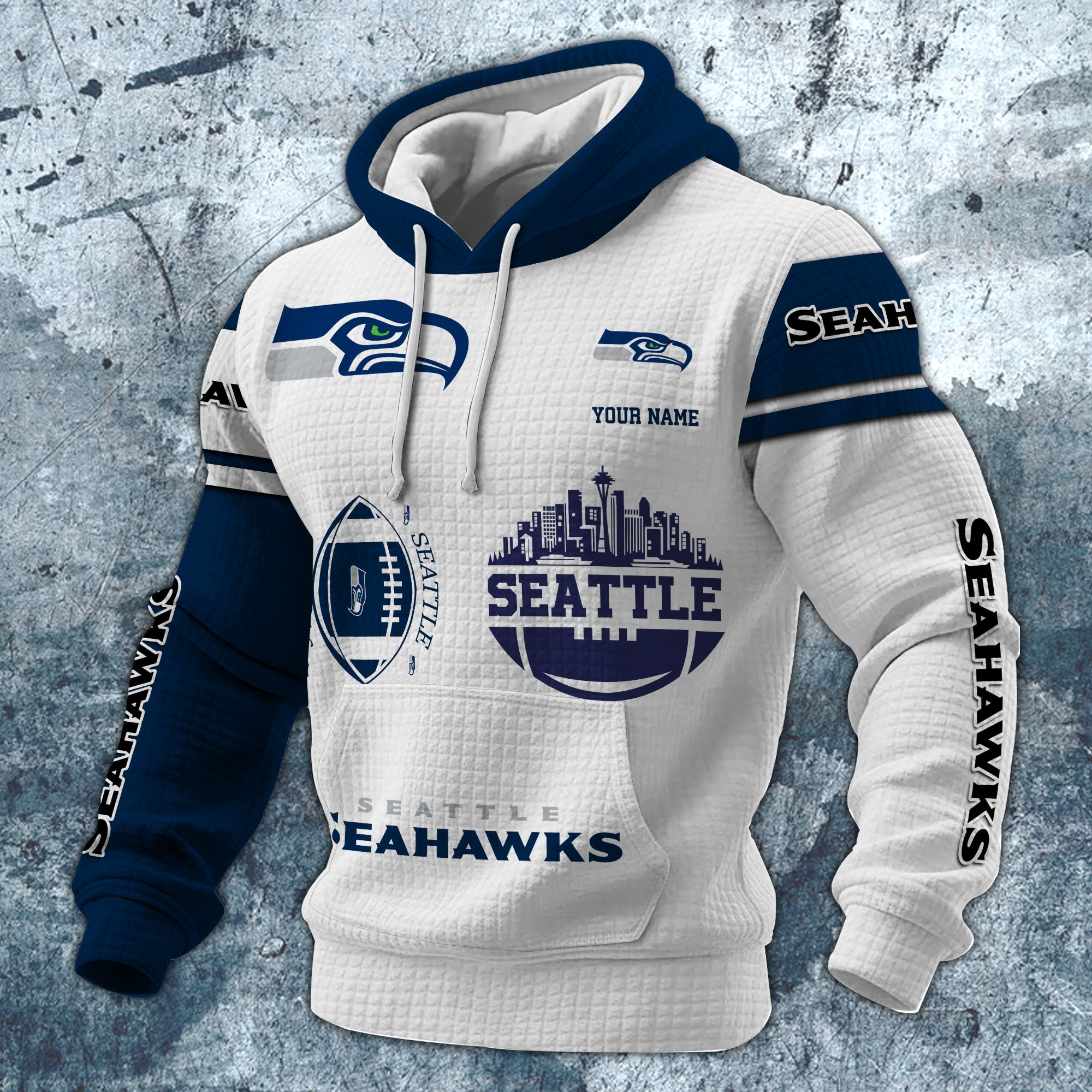 Alternative view of Seattle Seahawks Print Checkered Fabric Hooded Sweatshirt Custom Your Name, Gift For Sport