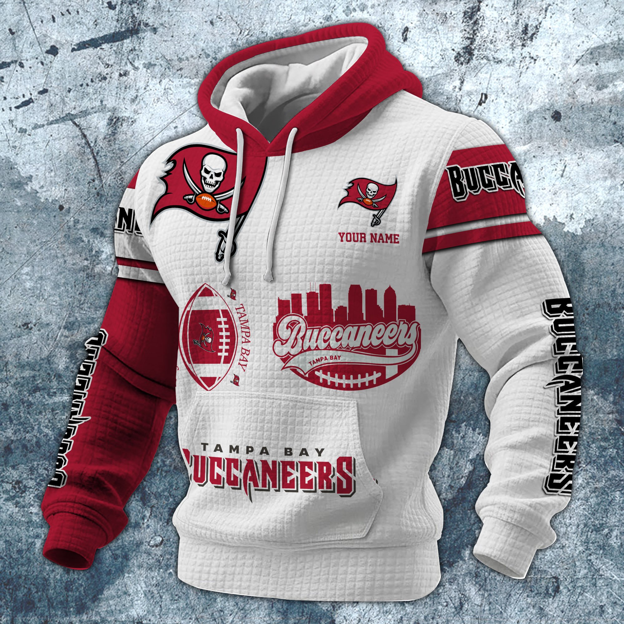 Alternative view of Tampa Bay Buccaneers Print Checkered Fabric Hooded Sweatshirt Custom Your Name, Gift For Sport