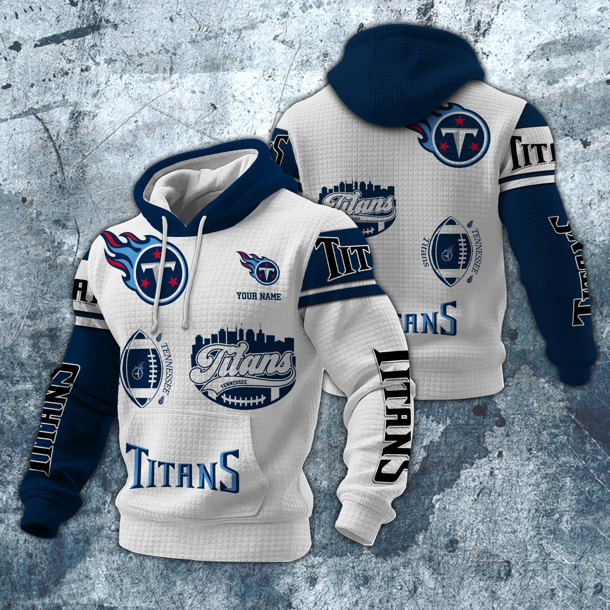 Tennessee Titans Print Checkered Fabric Hooded Sweatshirt Custom Your Name, Gift For Sport