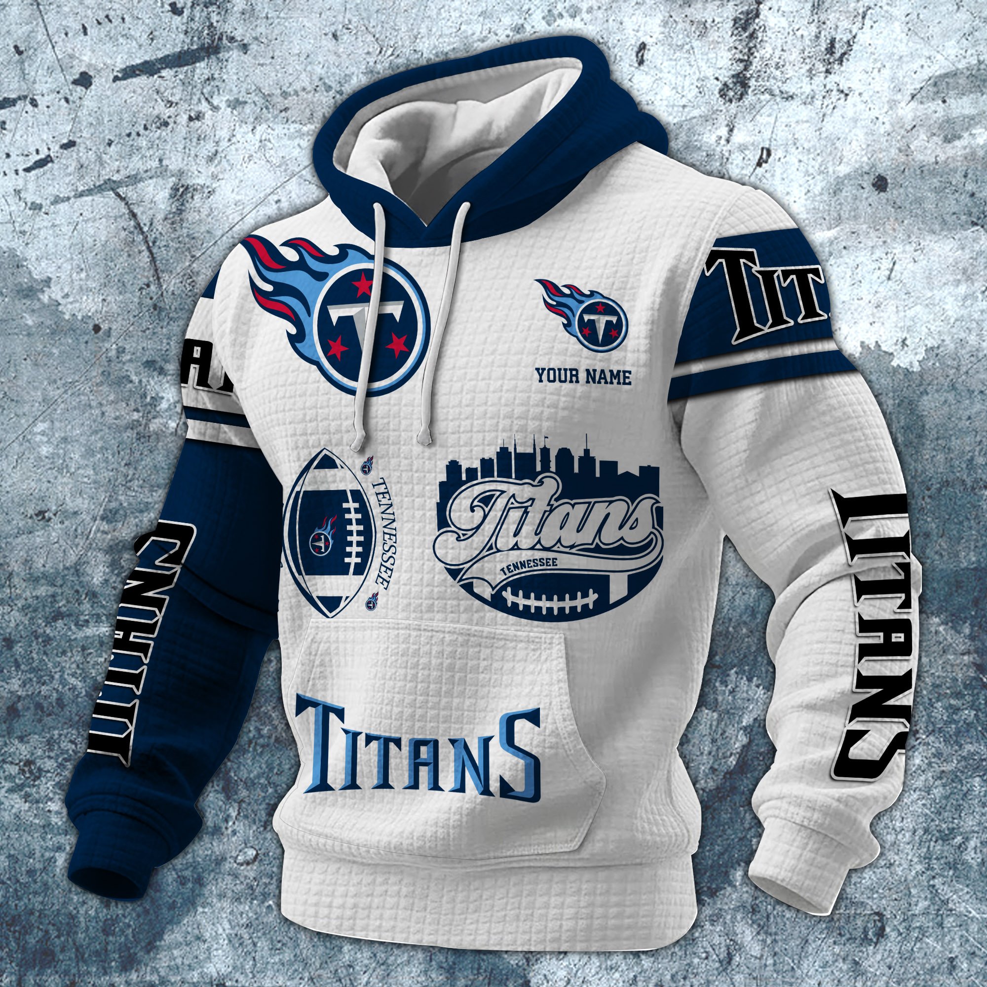 Alternative view of Tennessee Titans Print Checkered Fabric Hooded Sweatshirt Custom Your Name, Gift For Sport