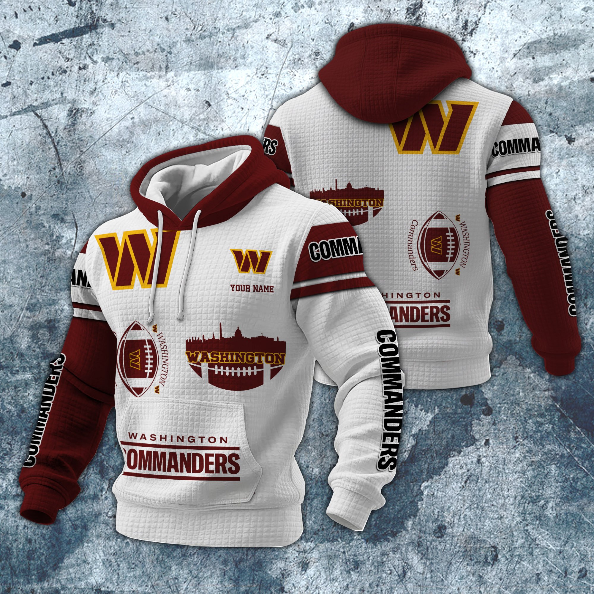 Washington Commanders Print Checkered Fabric Hooded Sweatshirt Custom Your Name, Gift For Sport