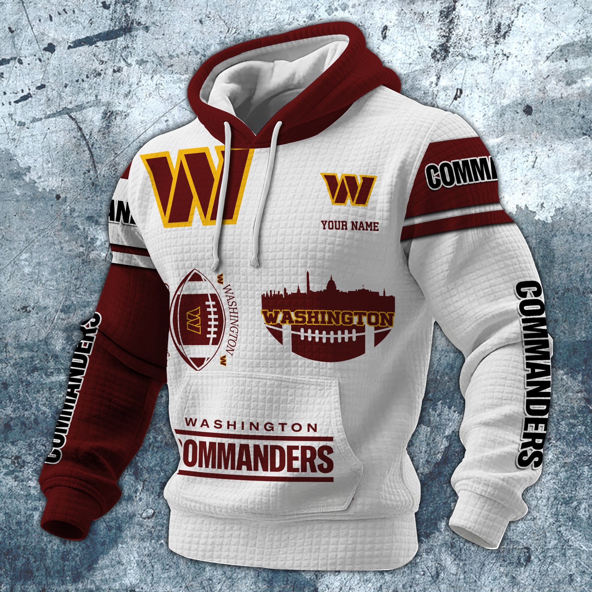 Alternative view of Washington Commanders Print Checkered Fabric Hooded Sweatshirt Custom Your Name, Gift For Sport