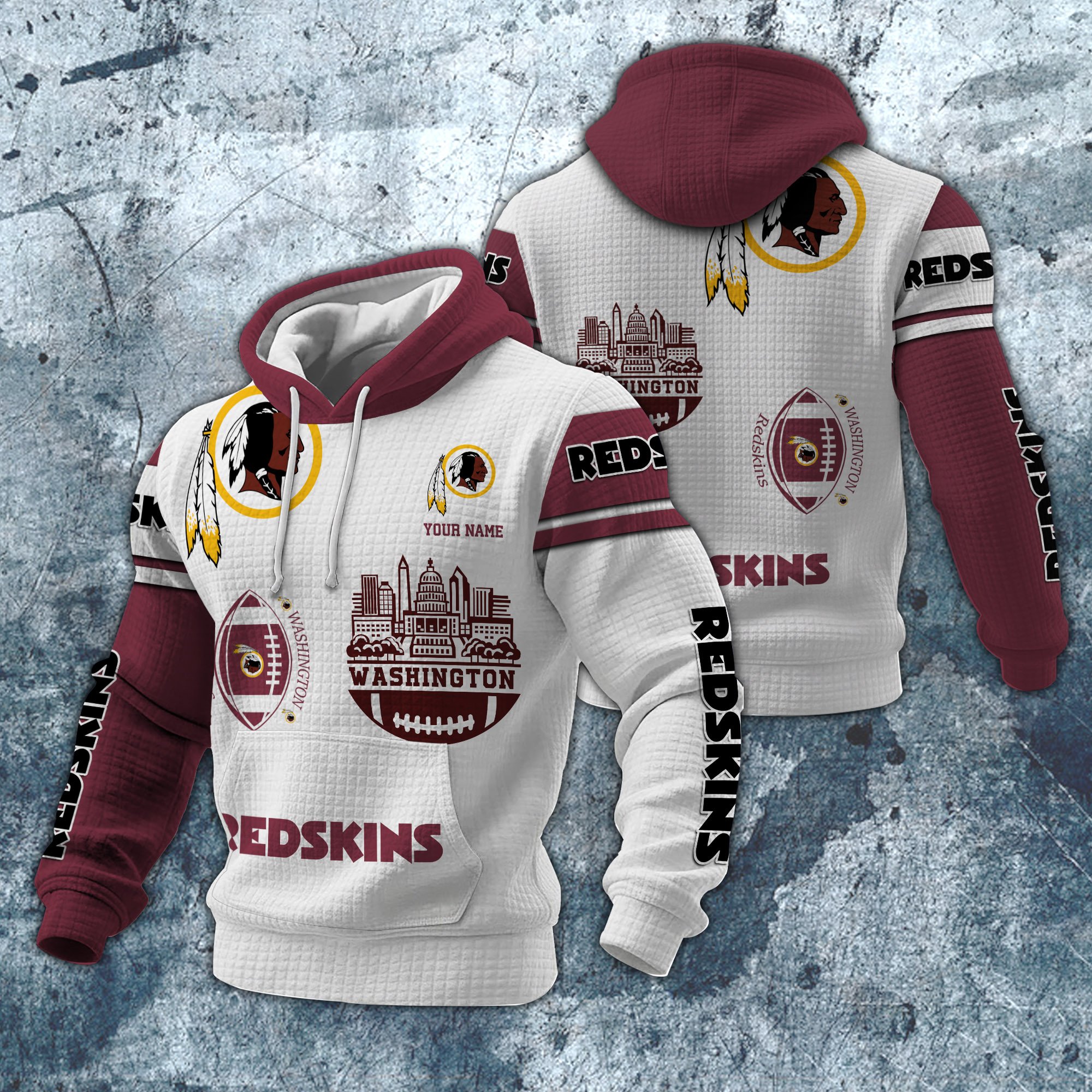 Washington Redskins Print Checkered Fabric Hooded Sweatshirt Custom Your Name, Gift For Sport