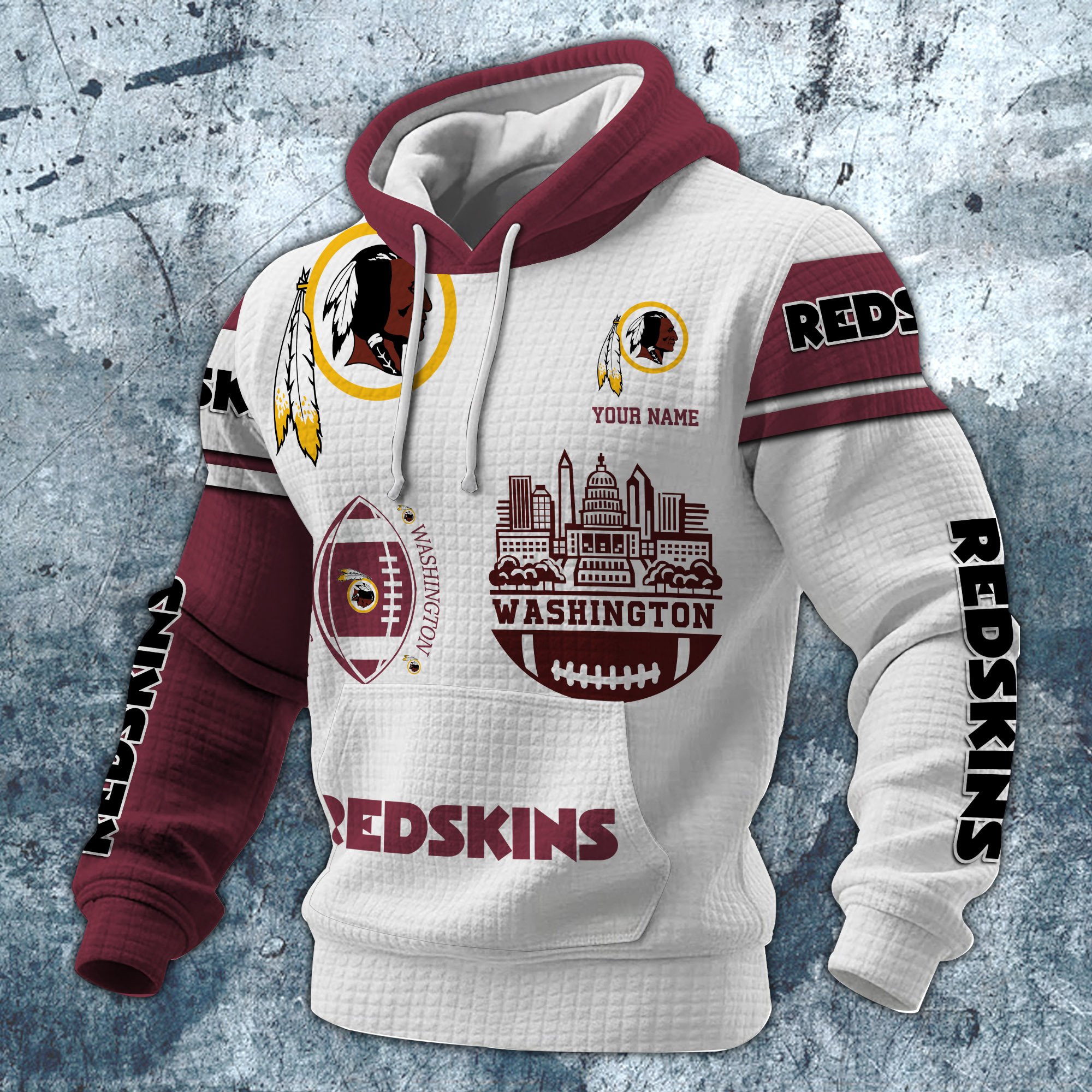 Alternative view of Washington Redskins Print Checkered Fabric Hooded Sweatshirt Custom Your Name, Gift For Sport