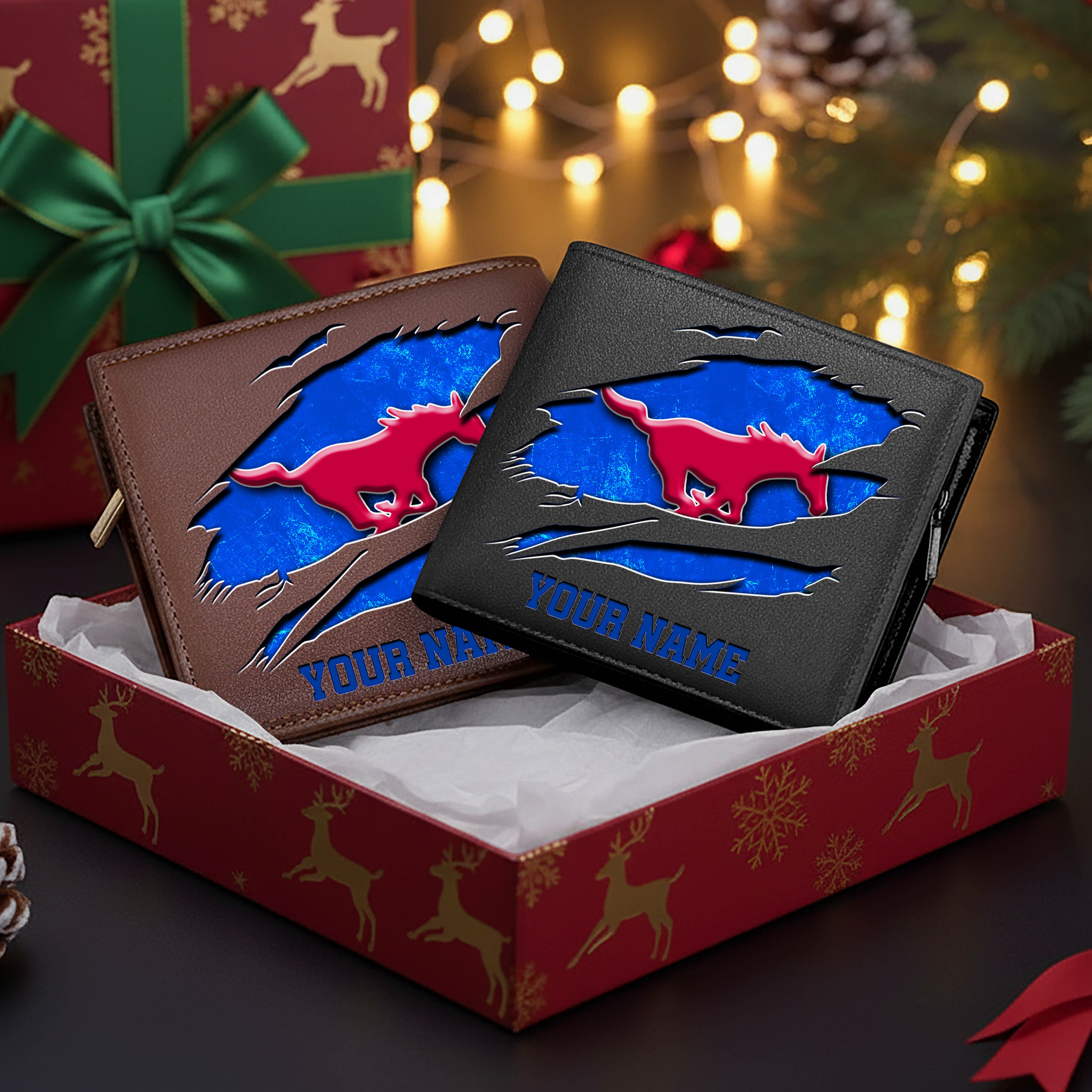 SMU Mustangs Men Wallet Custom Your Name, Football Team Men Wallet For Fans, Gifts For Football Lovers EHIVM-08213237A