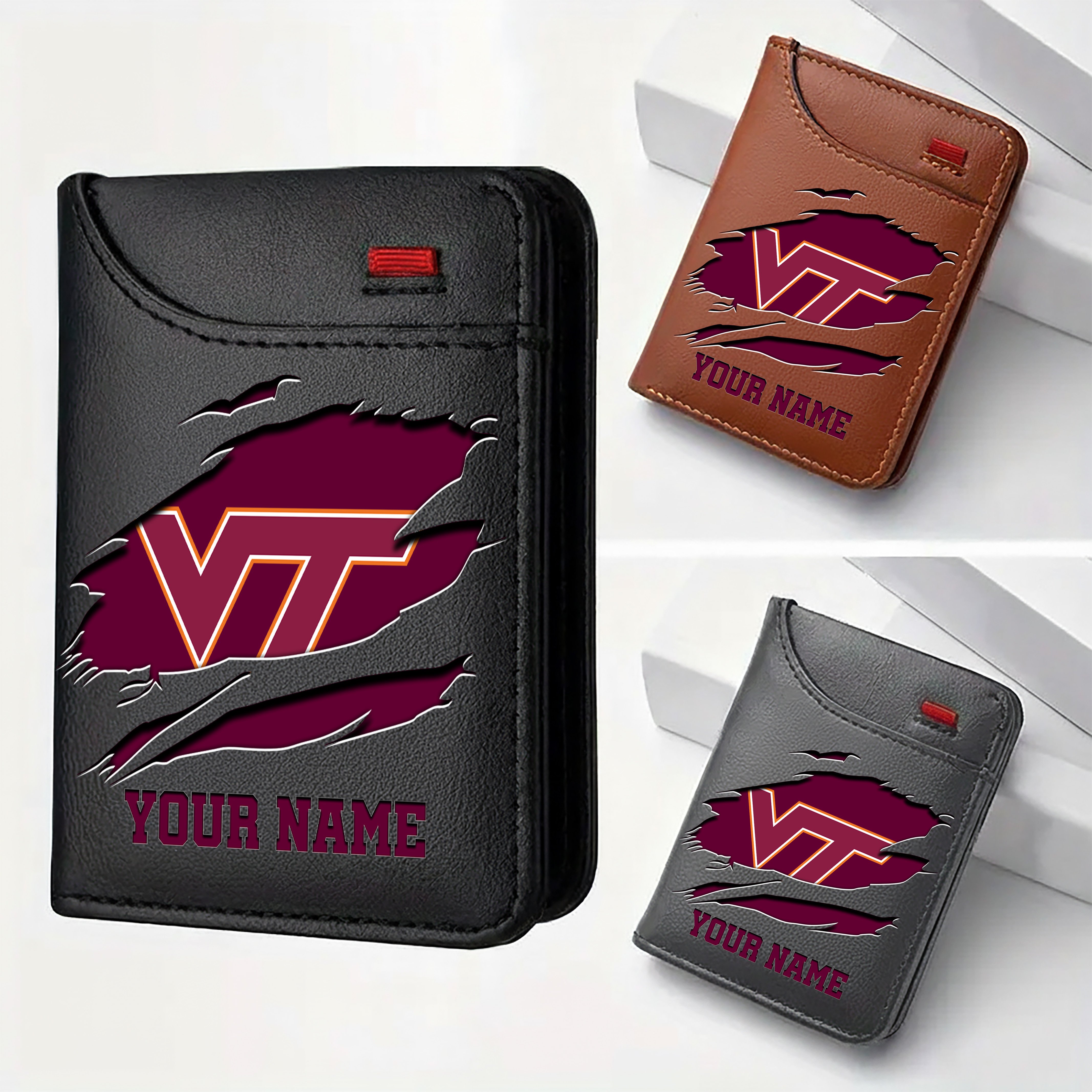 Virginia Tech Hokies Men Wallet Custom Your Name, Football Team Men Wallet For Fans, Gifts For Football Lovers EHIVM-09253657A