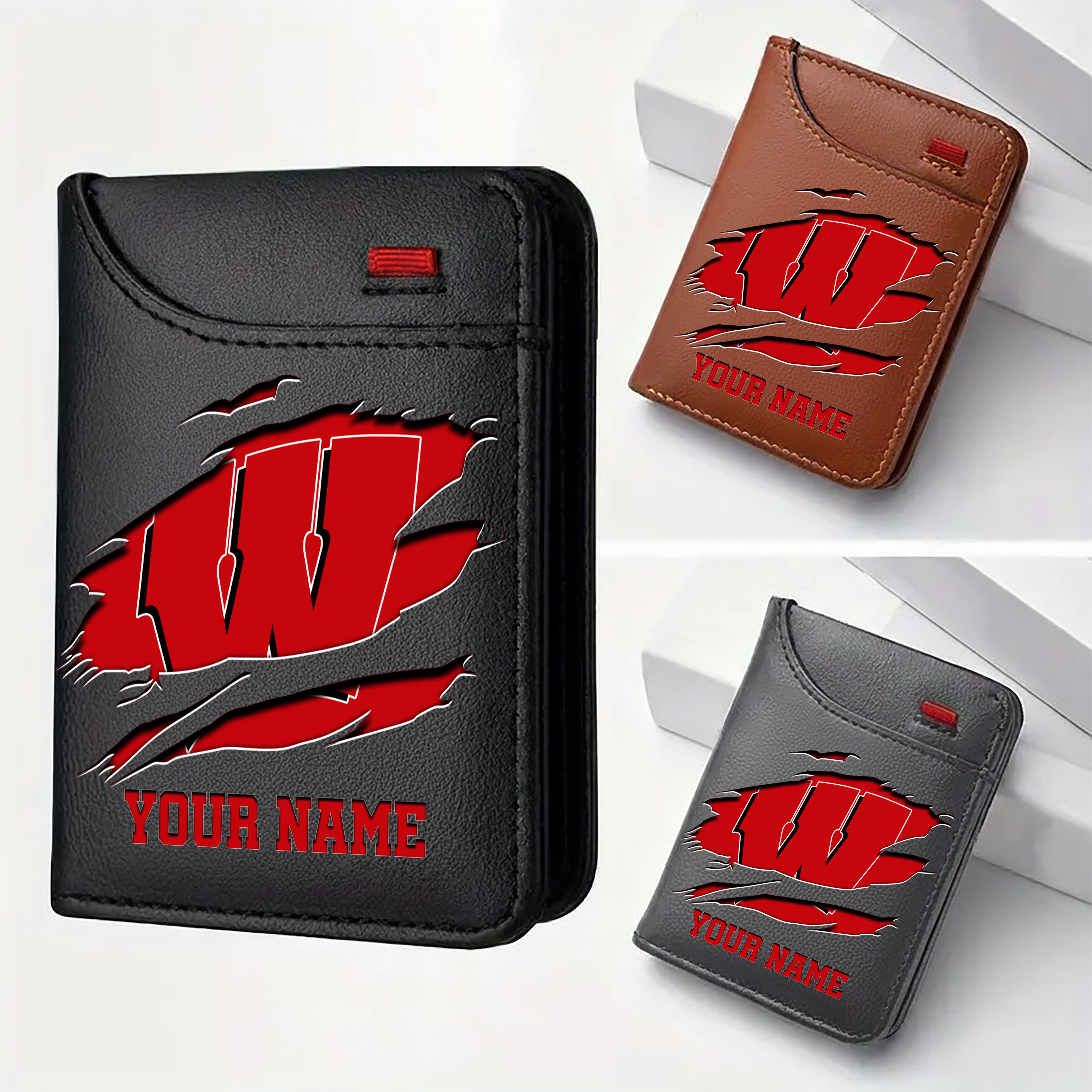 Wisconsin Badgers Men Wallet Custom Your Name, Football Team Men Wallet For Fans, Gifts For Football Lovers EHIVM-09253657A