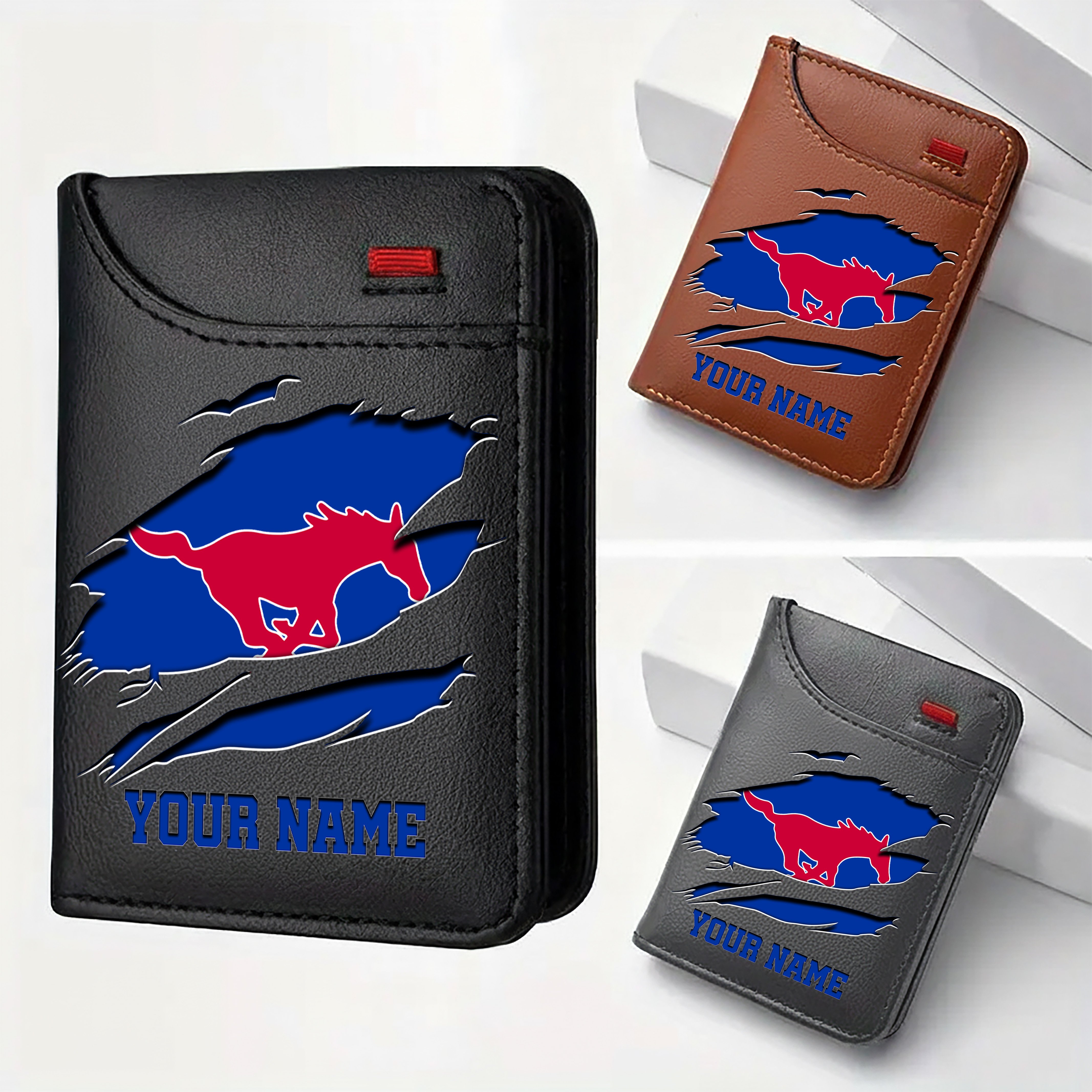 SMU Mustangs Men Wallet Custom Your Name, Football Team Men Wallet For Fans, Gifts For Football Lovers EHIVM-09253657A