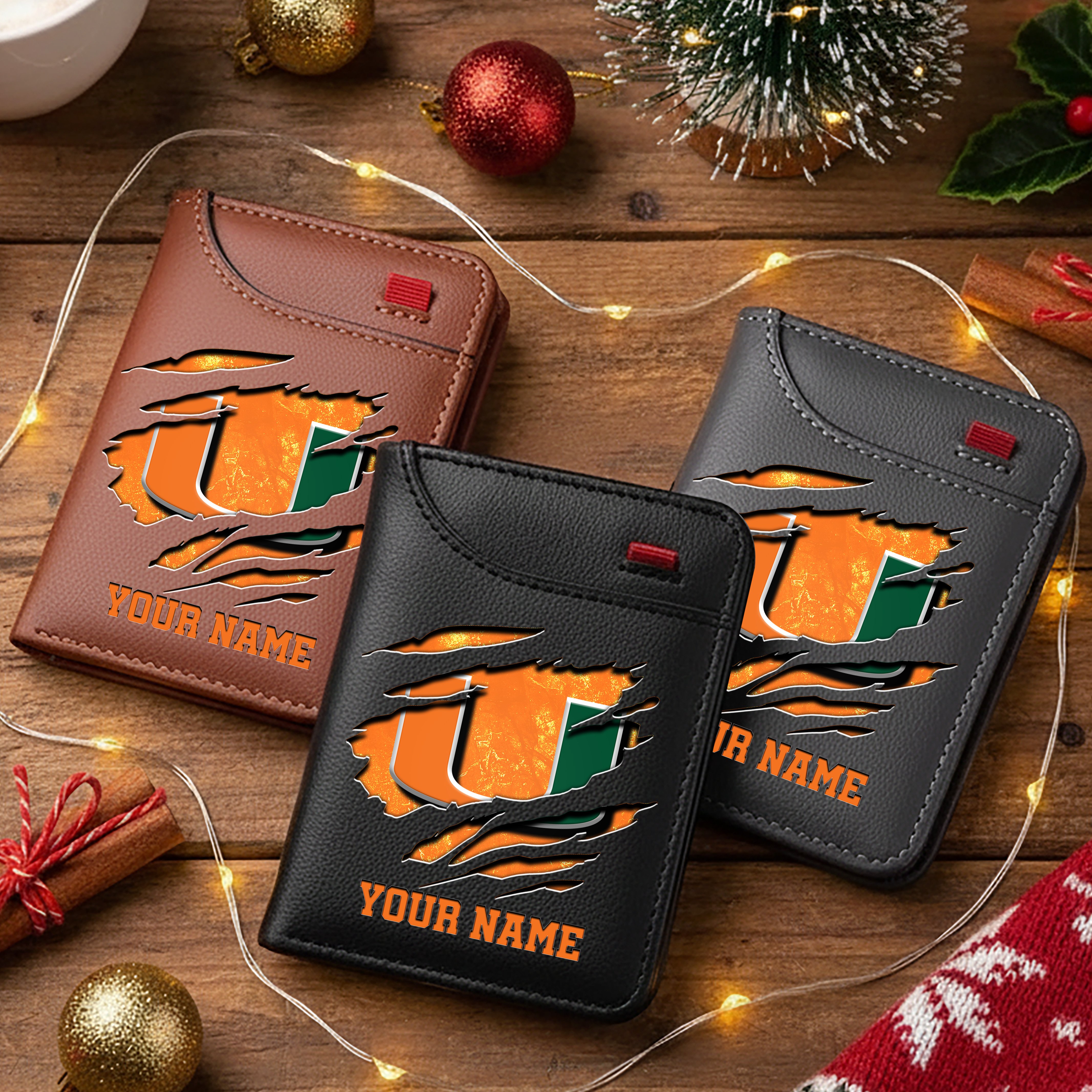Miami Hurricanes Men Wallet Custom Your Name, Football Team Men Wallet For Fans, Gifts For Football Lovers EHIVM-11194526A