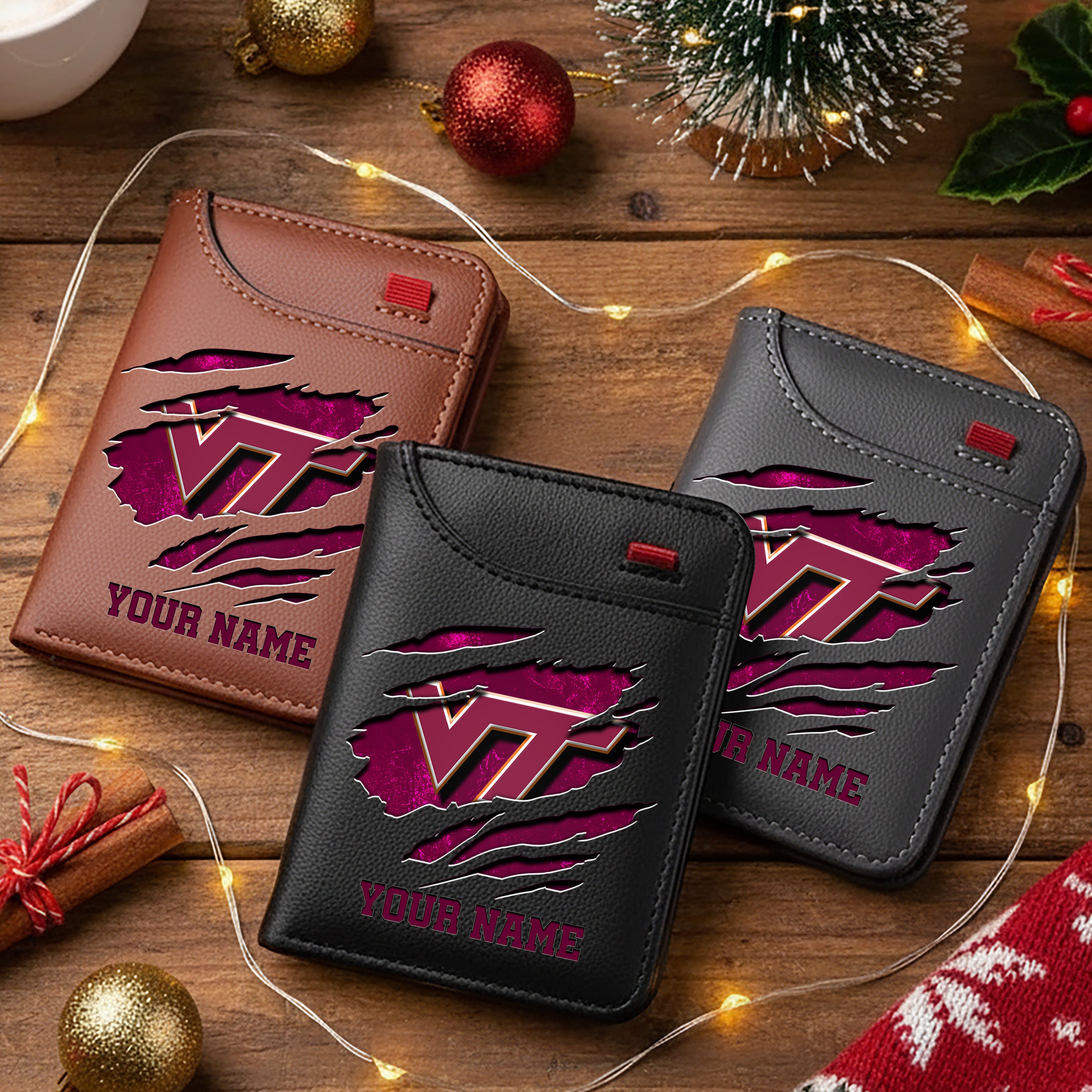 Virginia Tech Hokies Men Wallet Custom Your Name, Football Team Men Wallet For Fans, Gifts For Football Lovers EHIVM-11194526A
