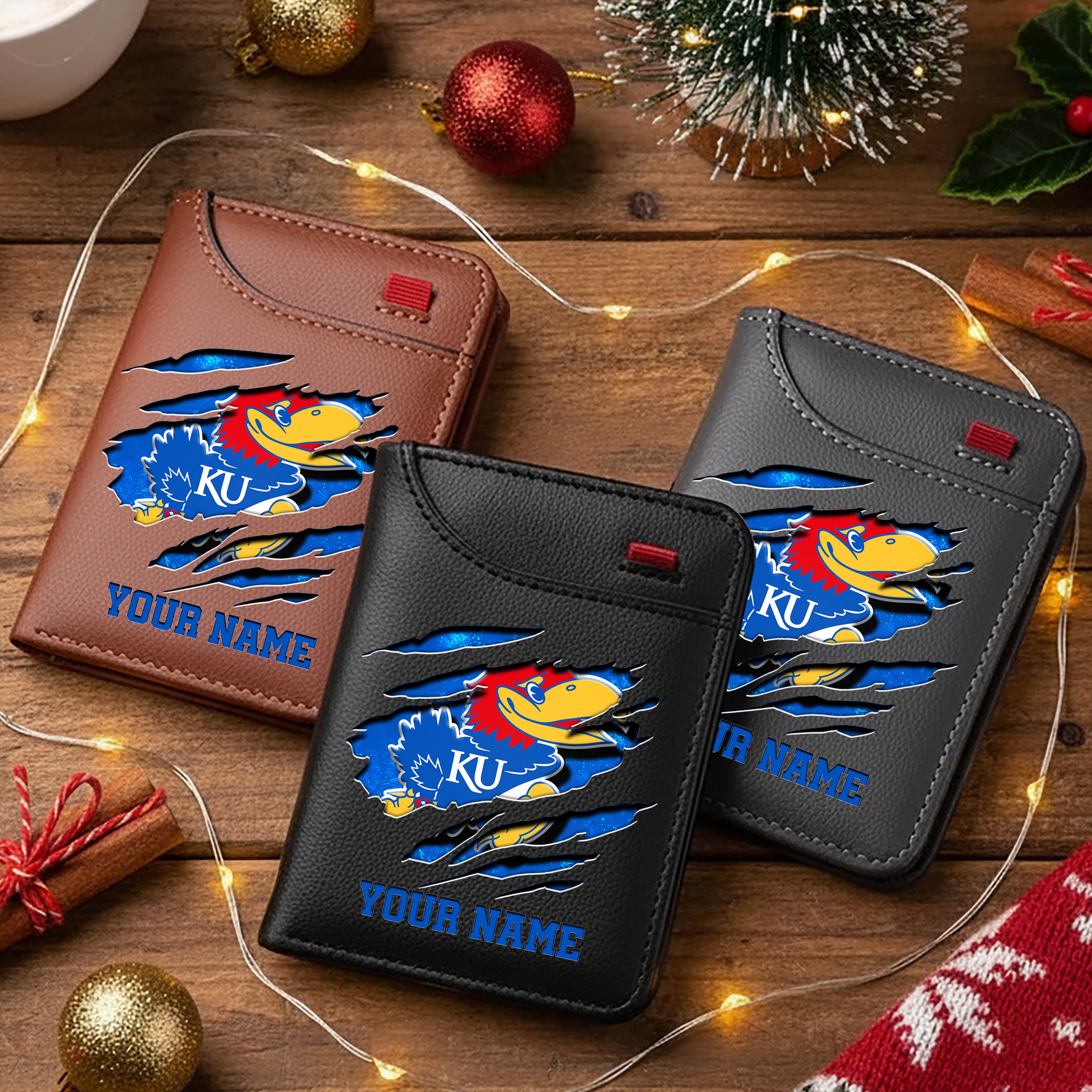 Kansas Jayhawks Men Wallet Custom Your Name, Football Team Men Wallet For Fans, Gifts For Football Lovers EHIVM-11194526A