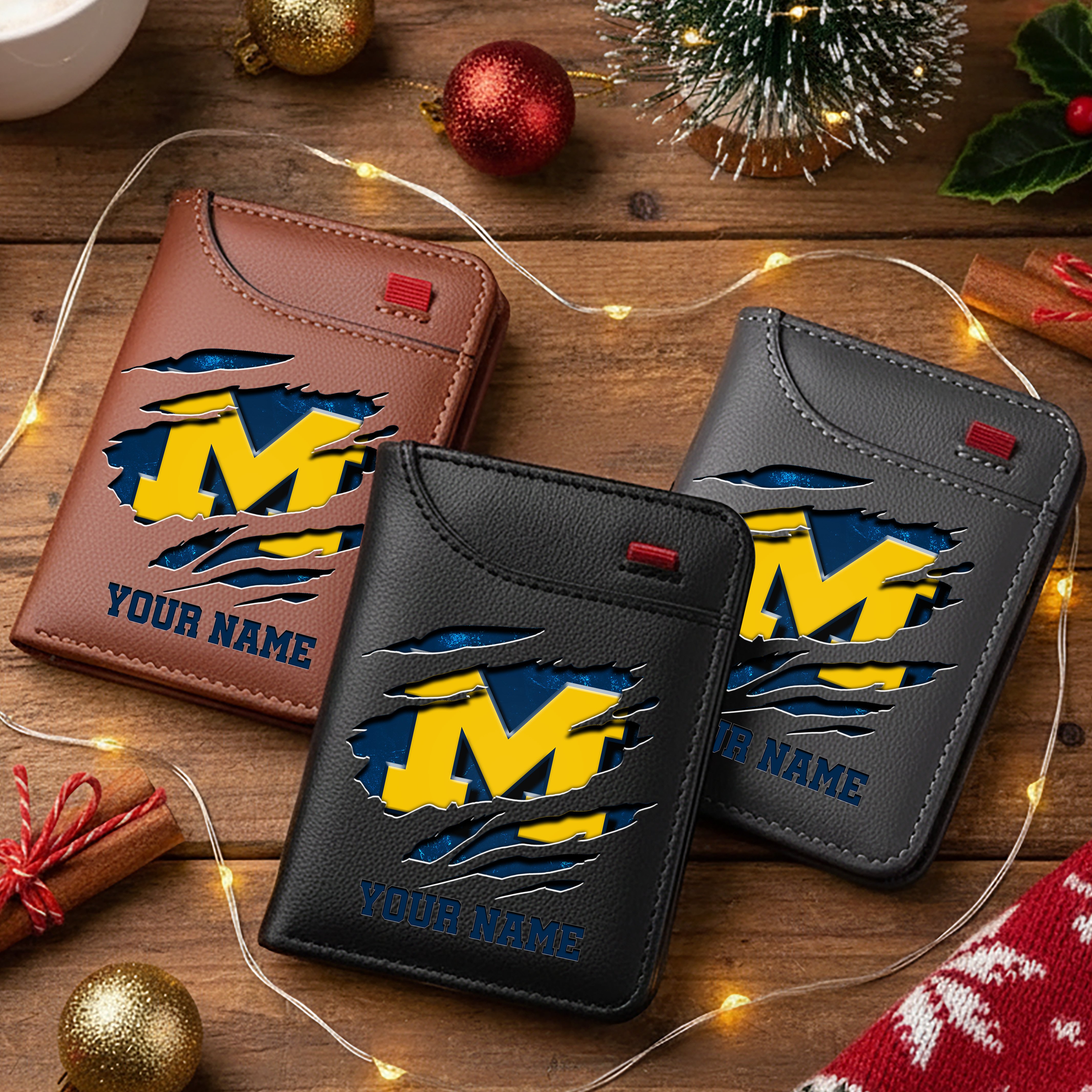 Michigan Wolverines Men Wallet Custom Your Name, Football Team Men Wallet For Fans, Gifts For Football Lovers EHIVM-11194526A
