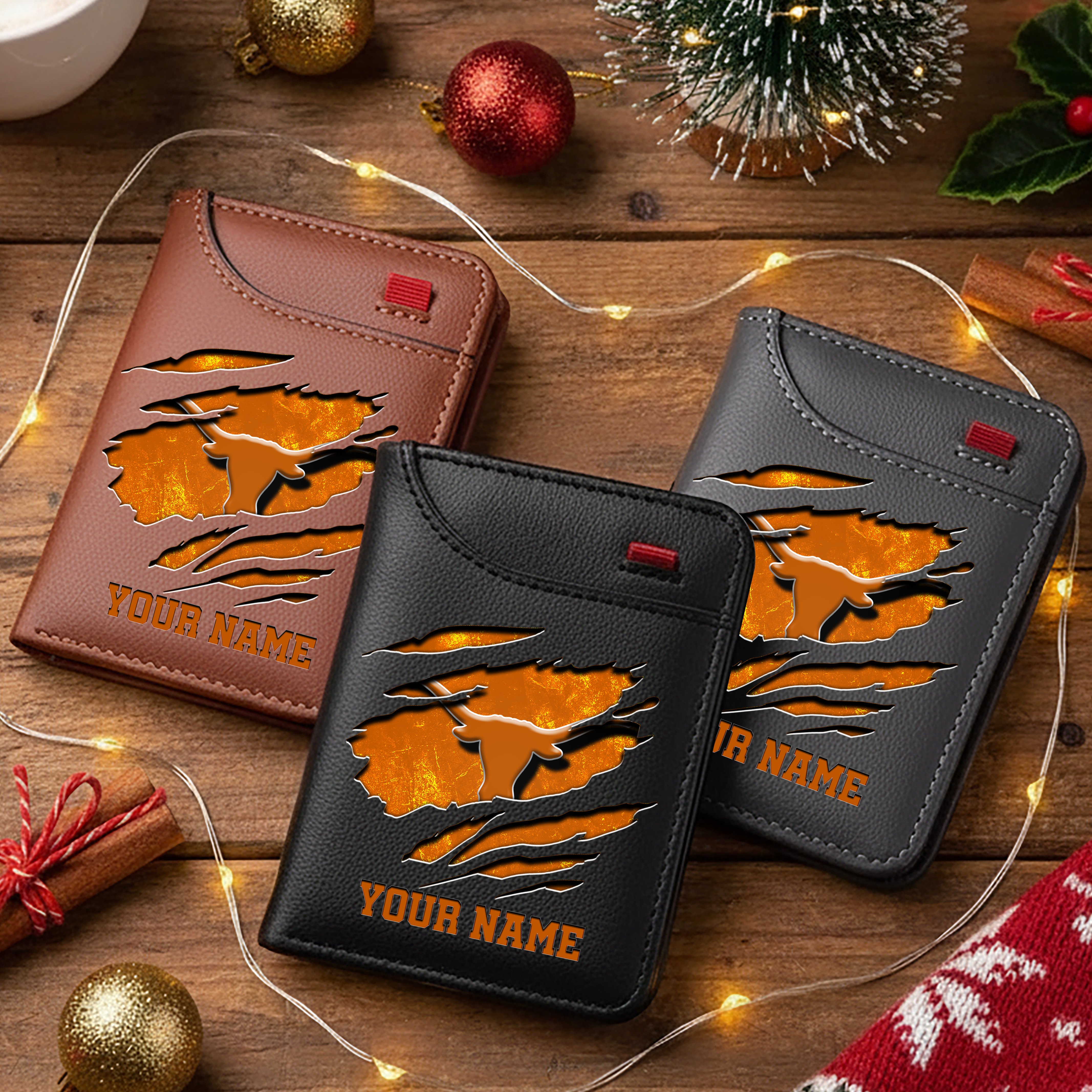 Texas Longhorns Men Wallet Custom Your Name, Football Team Men Wallet For Fans, Gifts For Football Lovers EHIVM-11194526A