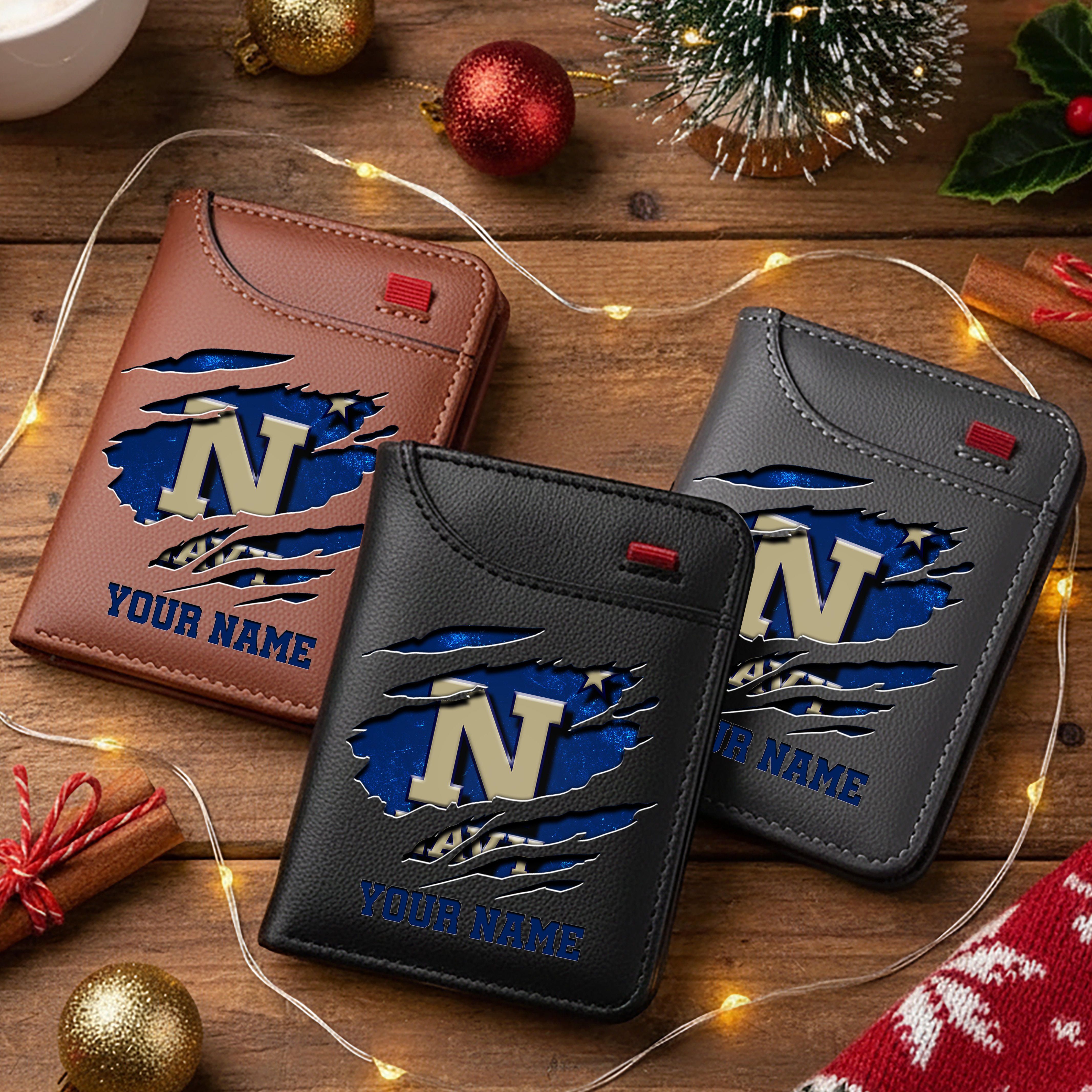 Navy Midshipmen Men Wallet Custom Your Name, Football Team Men Wallet For Fans, Gifts For Football Lovers EHIVM-11194526A