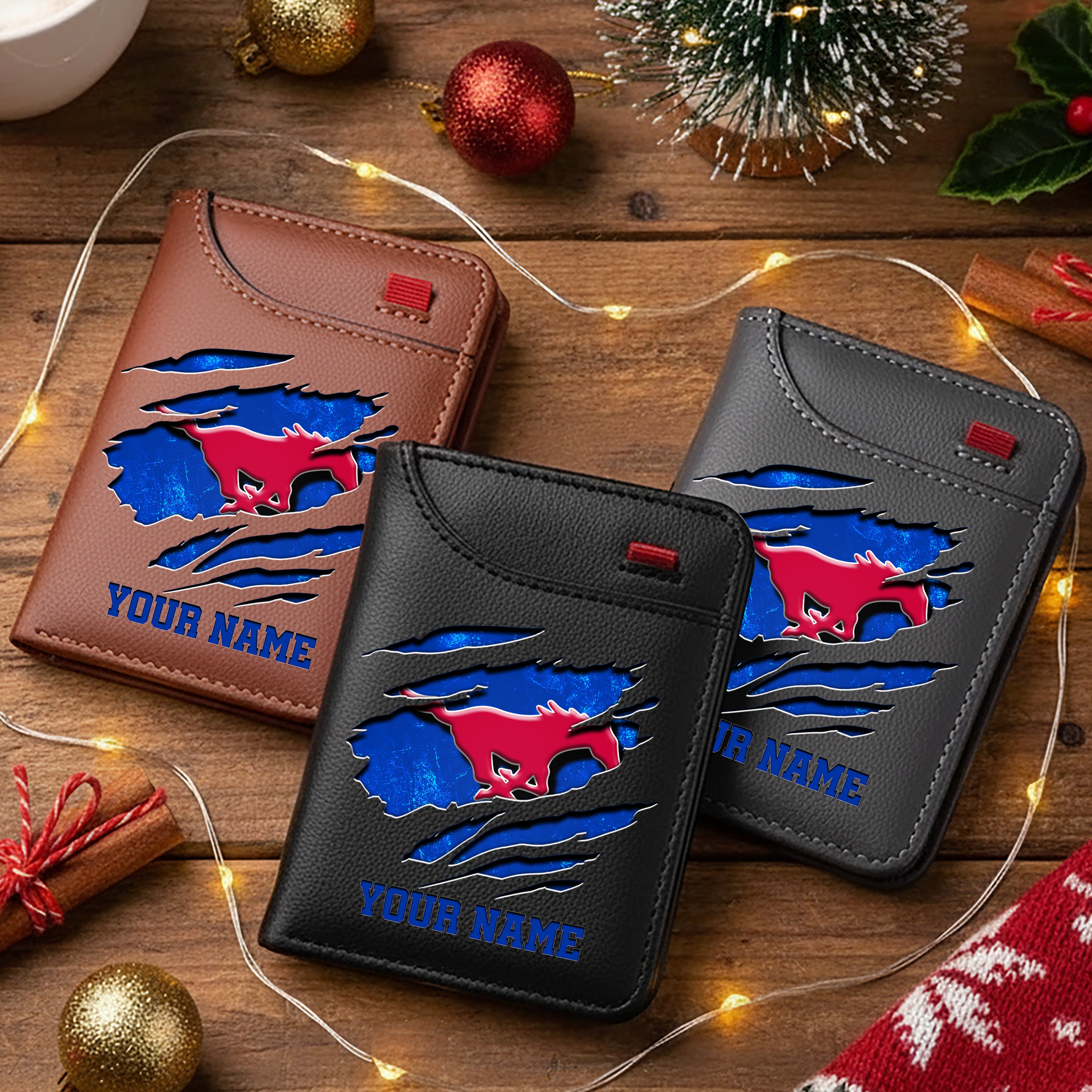 SMU Mustangs Men Wallet Custom Your Name, Football Team Men Wallet For Fans, Gifts For Football Lovers EHIVM-11194526A