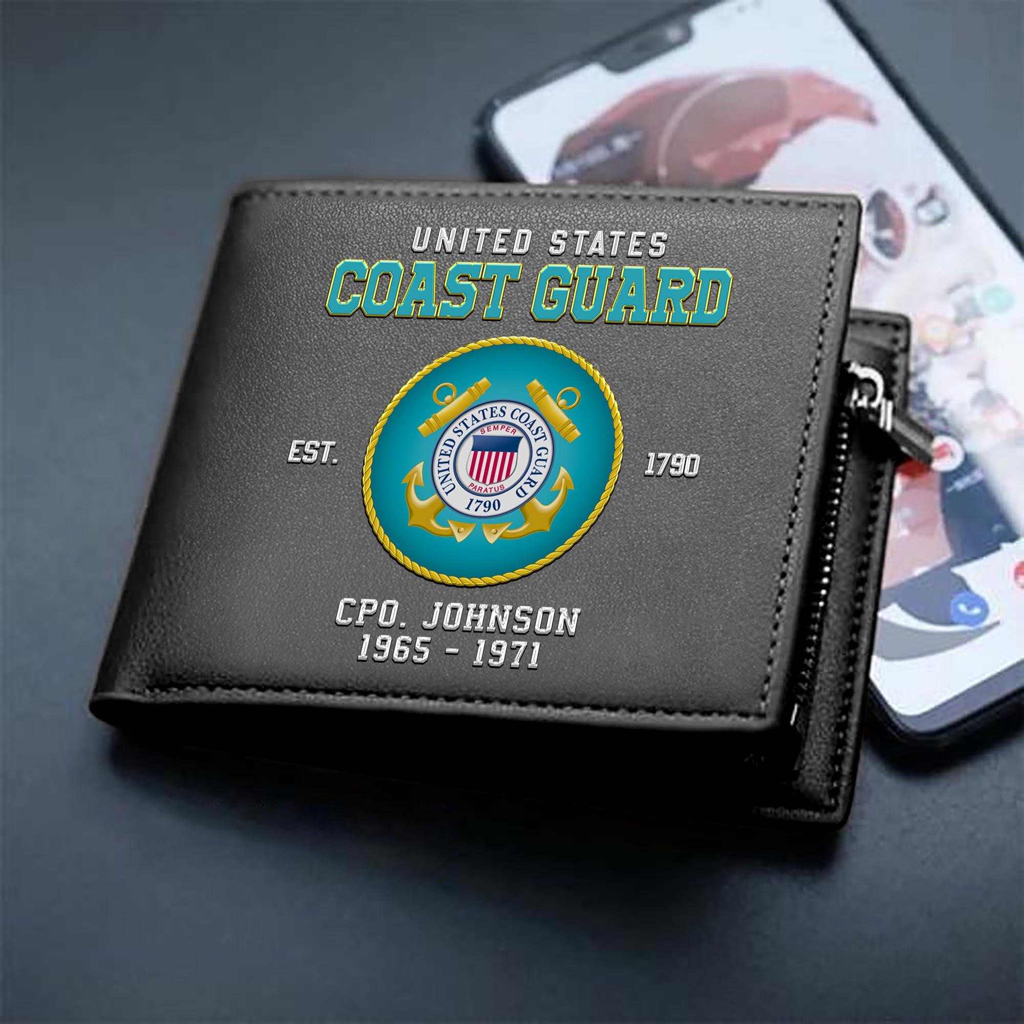 Alternative view of U.S. Coast Guard Custom Your Name, Rank And Year, US Military Wallet For Soldiers, Military Gifts For Him EHIVM-11274609