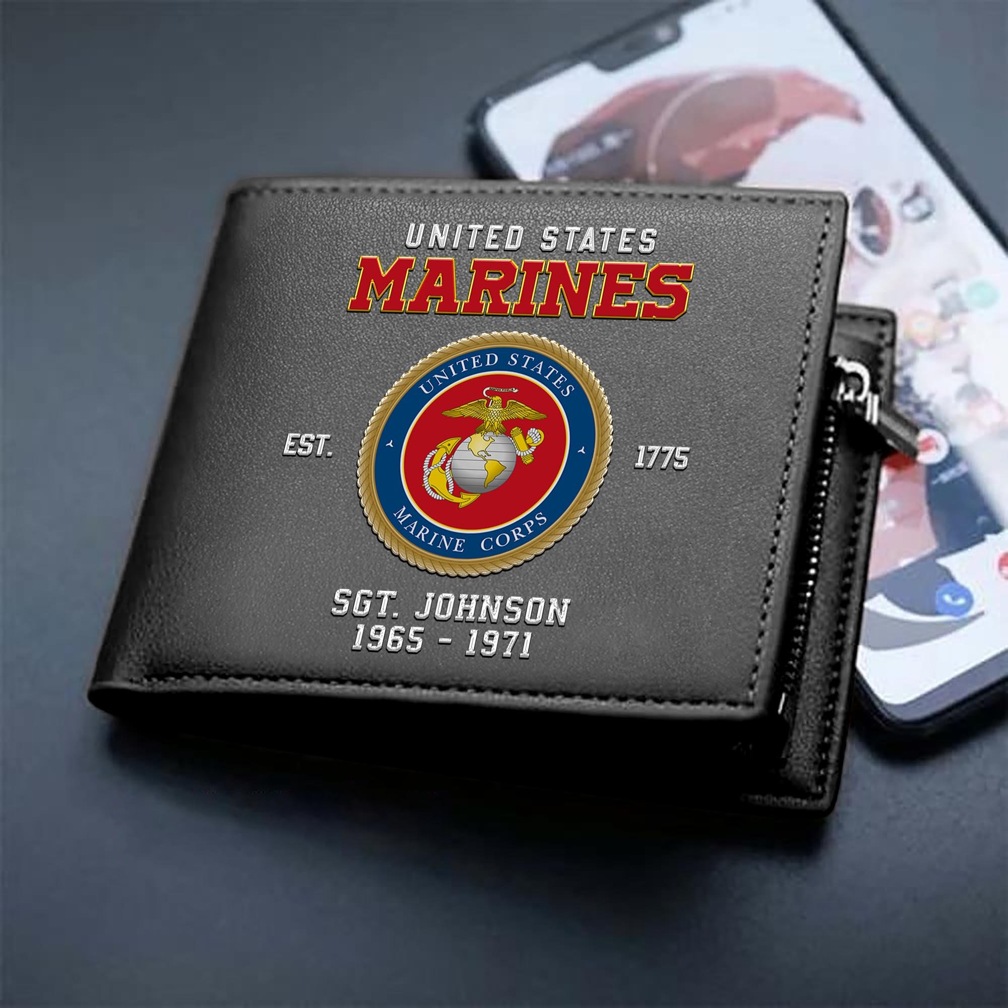 Alternative view of U.S. Marine Corps Custom Your Name, Rank And Year, US Military Wallet For Soldiers, Military Gifts For Him EHIVM-11274609