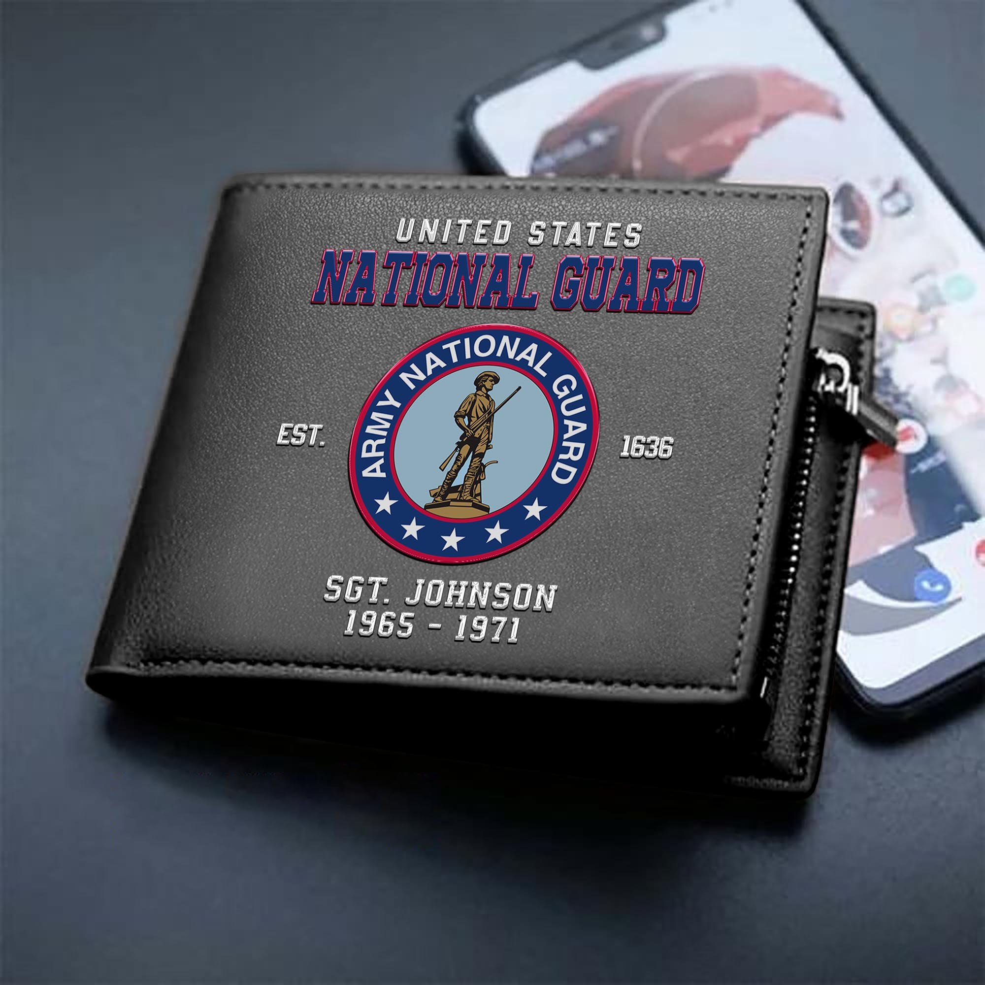 Alternative view of US National Guard Custom Your Name, Rank And Year, US Military Wallet For Soldiers, Military Gifts For Him EHIVM-11274609