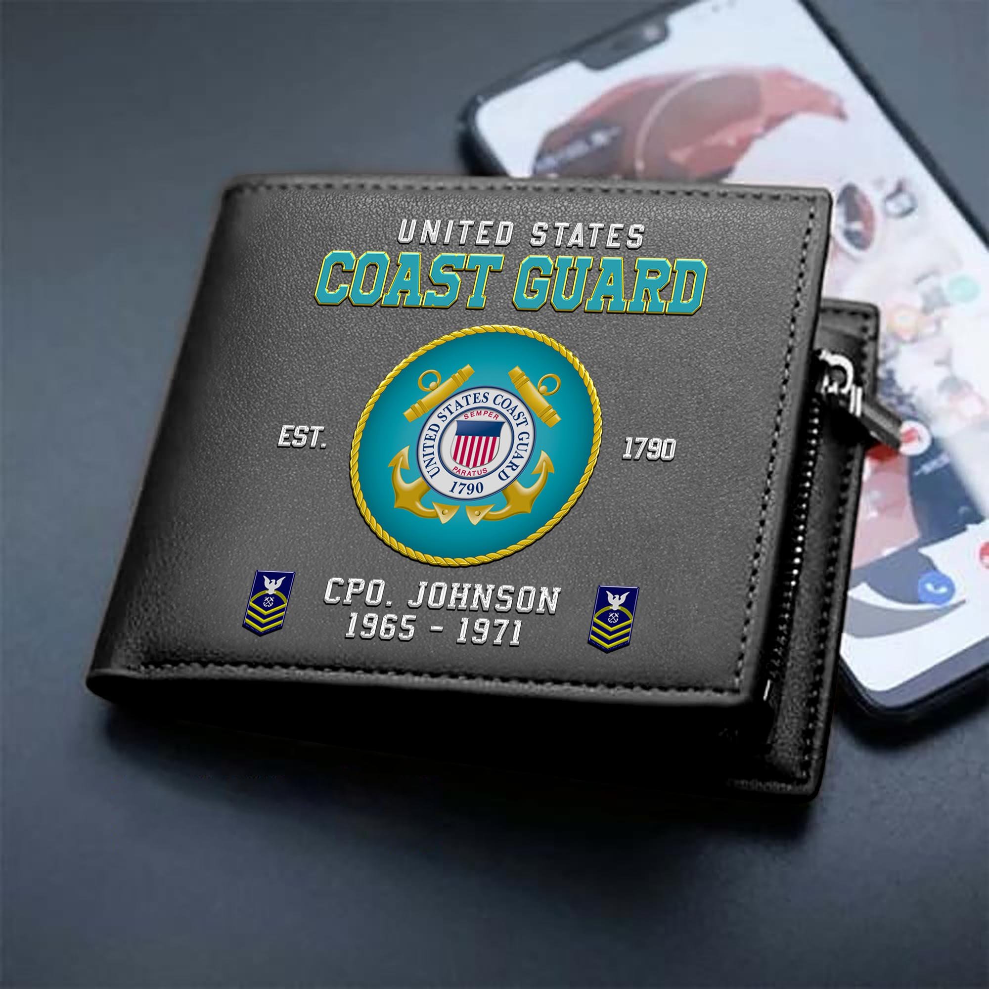 Alternative view of U.S. Coast Guard Custom Your Name, Rank And Year, US Military Wallet For Soldiers, Military Gifts For Him EHIVM-11274608