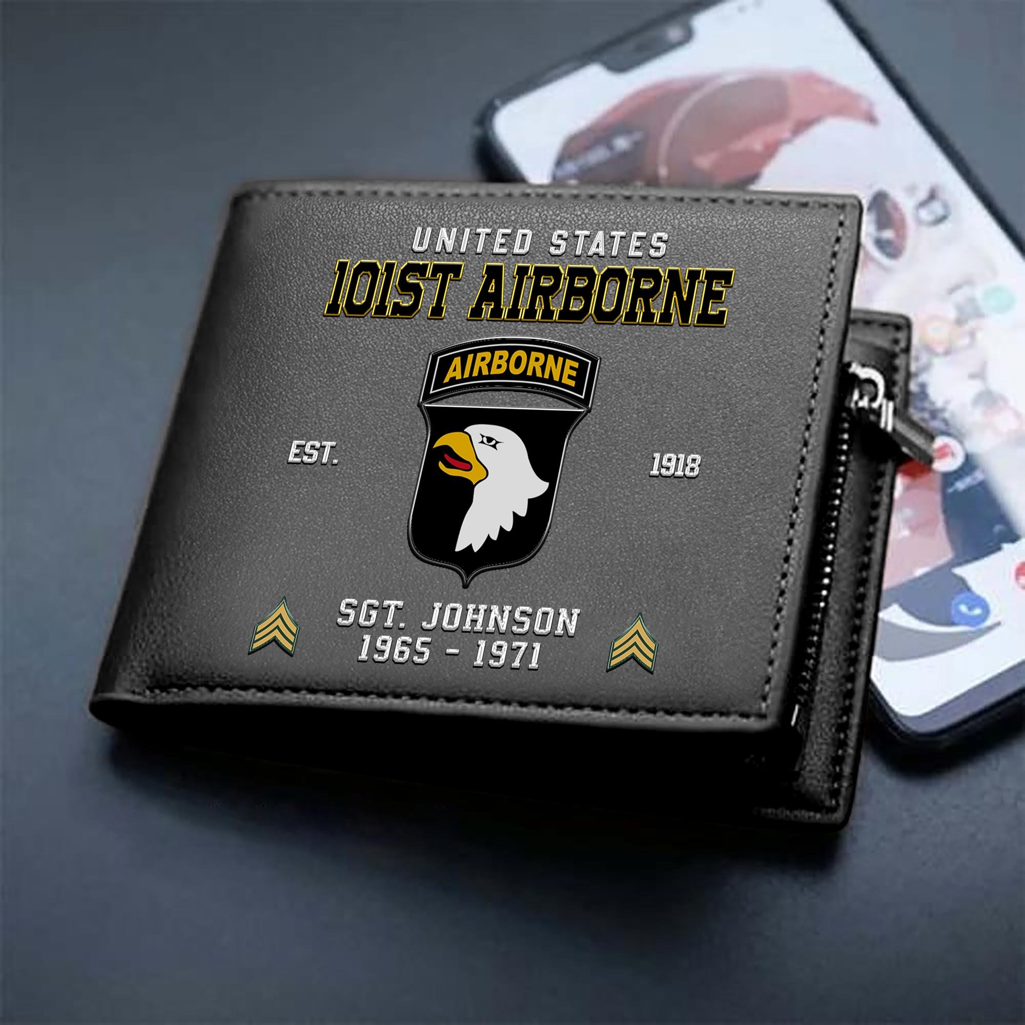 Alternative view of 101st Airborne Division Custom Your Name, Rank And Year, US Military Wallet For Soldiers, Military Gifts For Him EHIVM-11274608