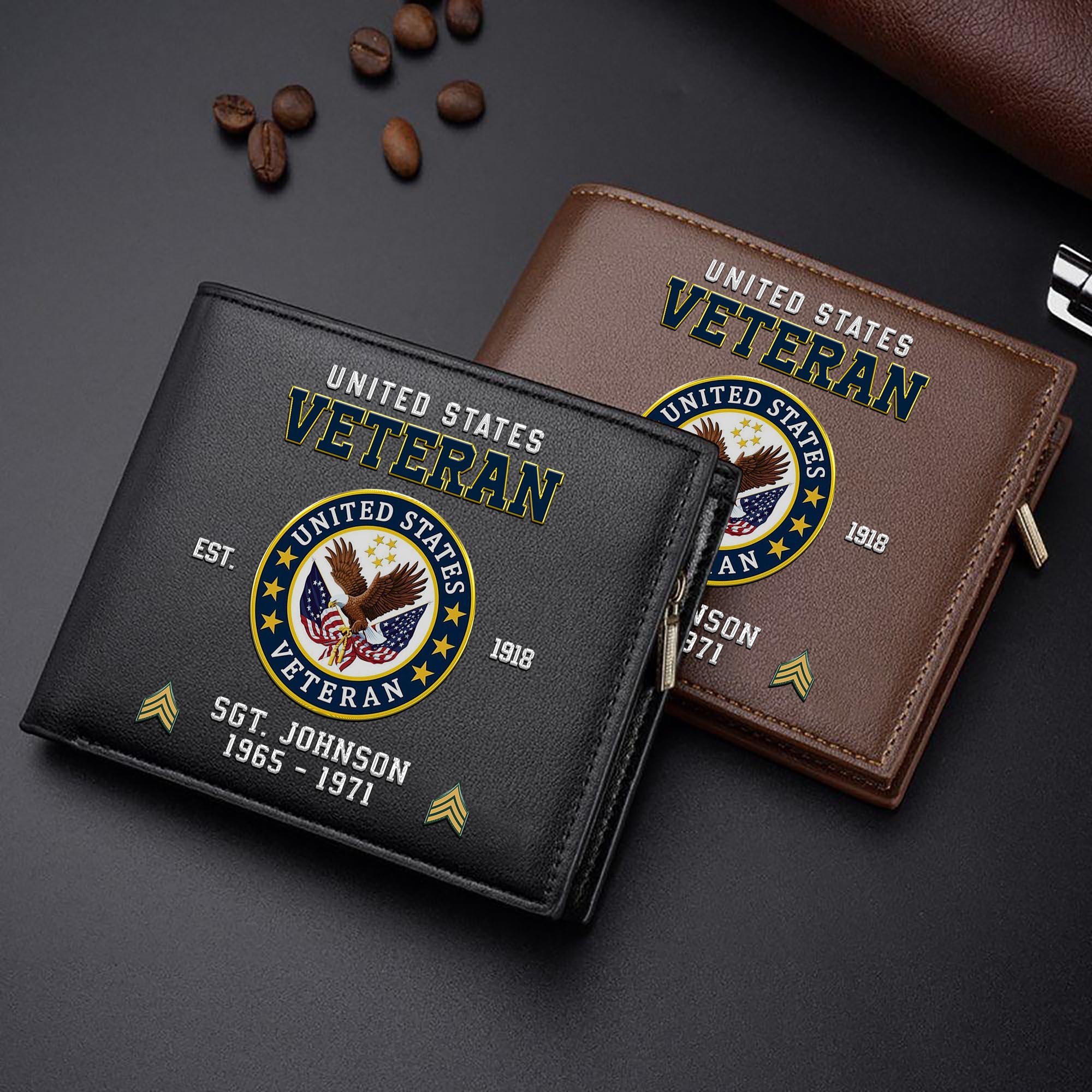 US Veteran Custom Your Name, Rank And Year, US Military Wallet For Soldiers, Military Gifts For Him EHIVM-11274608