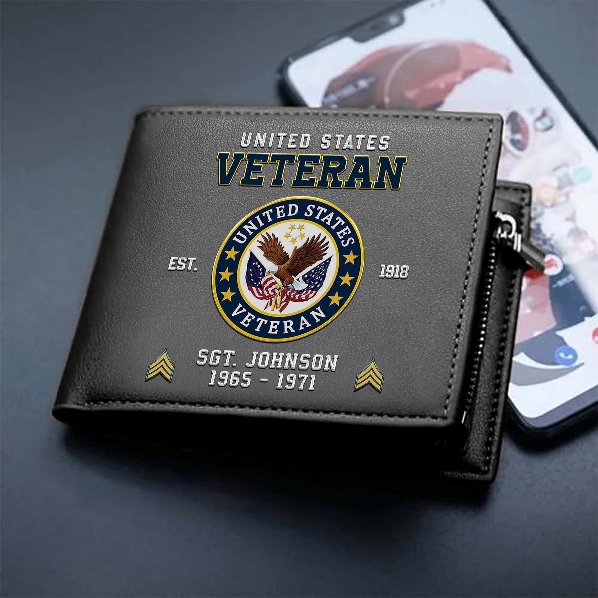 Alternative view of US Veteran Custom Your Name, Rank And Year, US Military Wallet For Soldiers, Military Gifts For Him EHIVM-11274608