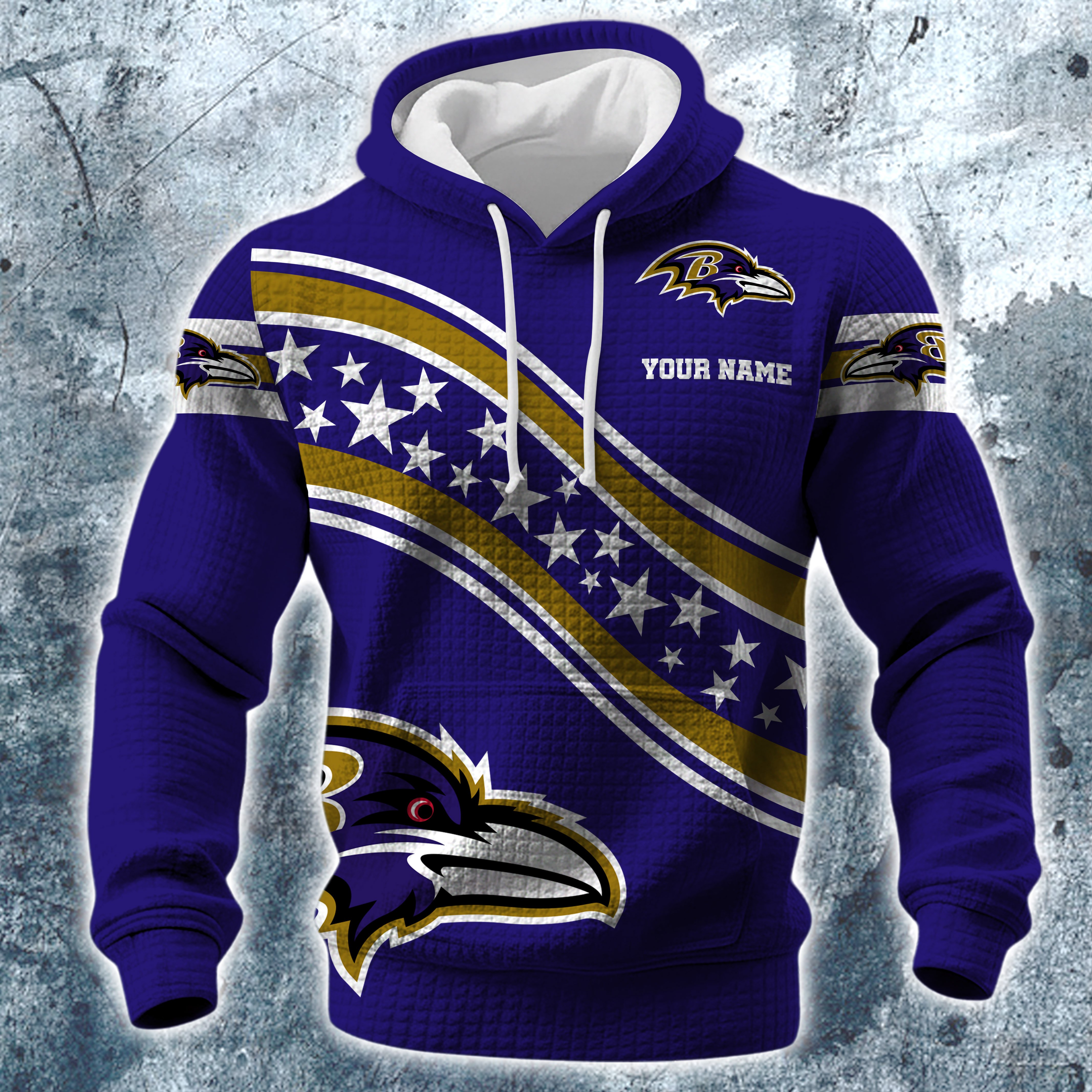 Alternative view of Baltimore Ravens Print Checkered Fabric Hooded Sweatshirt Custom Your Name, Gift For Sport EHIVM-10314338N