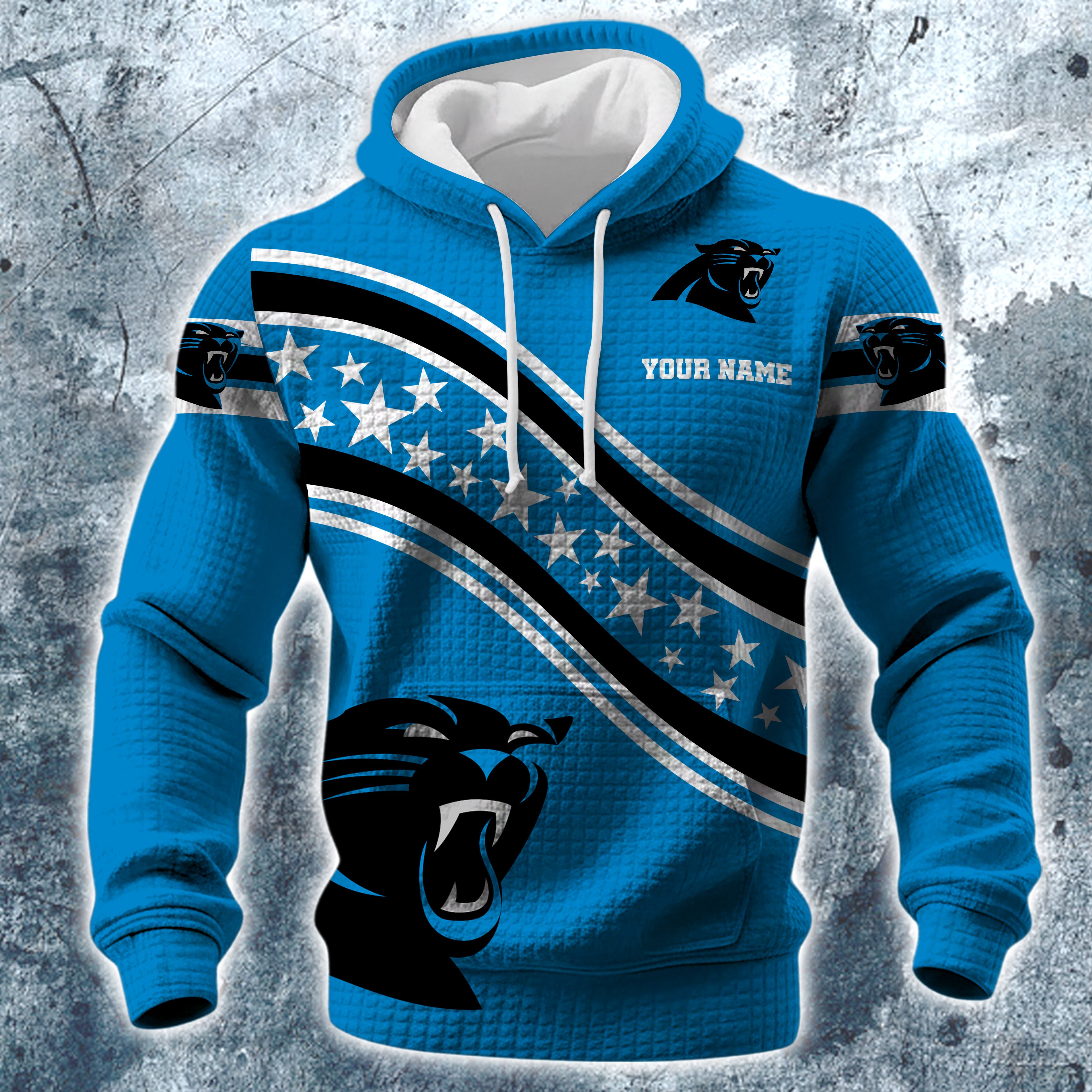 Alternative view of Carolina Panthers Print Checkered Fabric Hooded Sweatshirt Custom Your Name, Gift For Sport EHIVM-10314338N