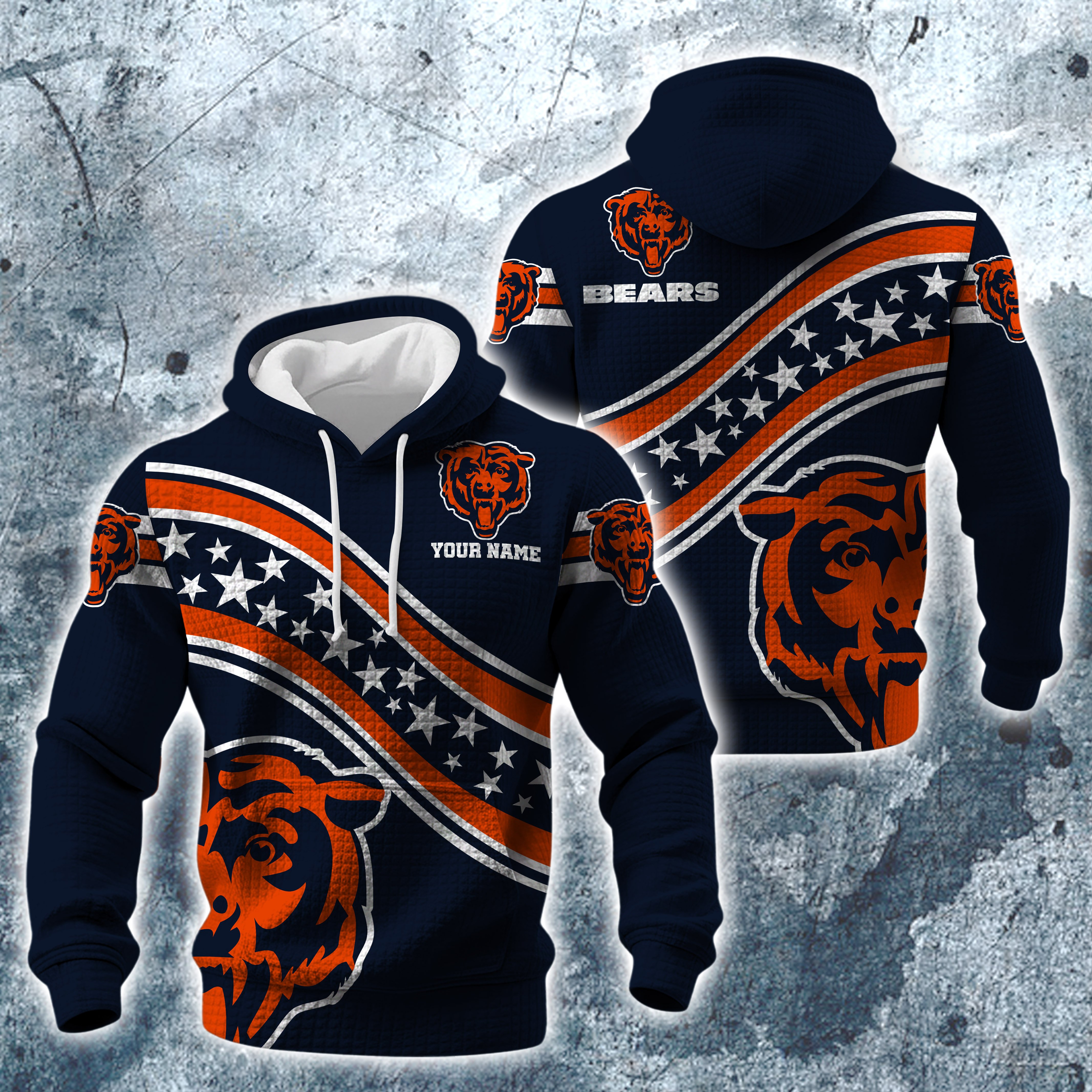 Chicago Bears Print Checkered Fabric Hooded Sweatshirt Custom Your Name, Gift For Sport EHIVM-10314338N
