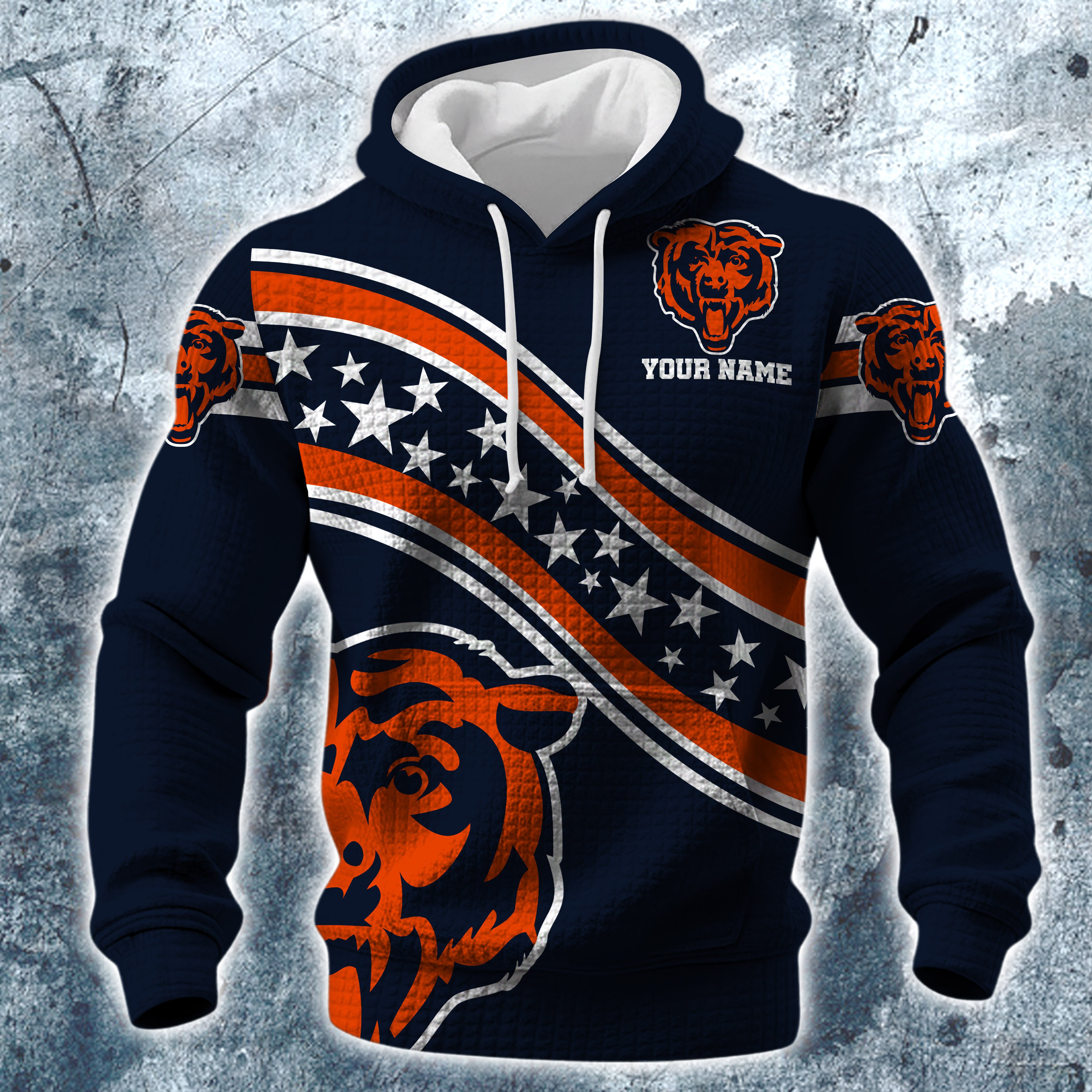 Alternative view of Chicago Bears Print Checkered Fabric Hooded Sweatshirt Custom Your Name, Gift For Sport EHIVM-10314338N
