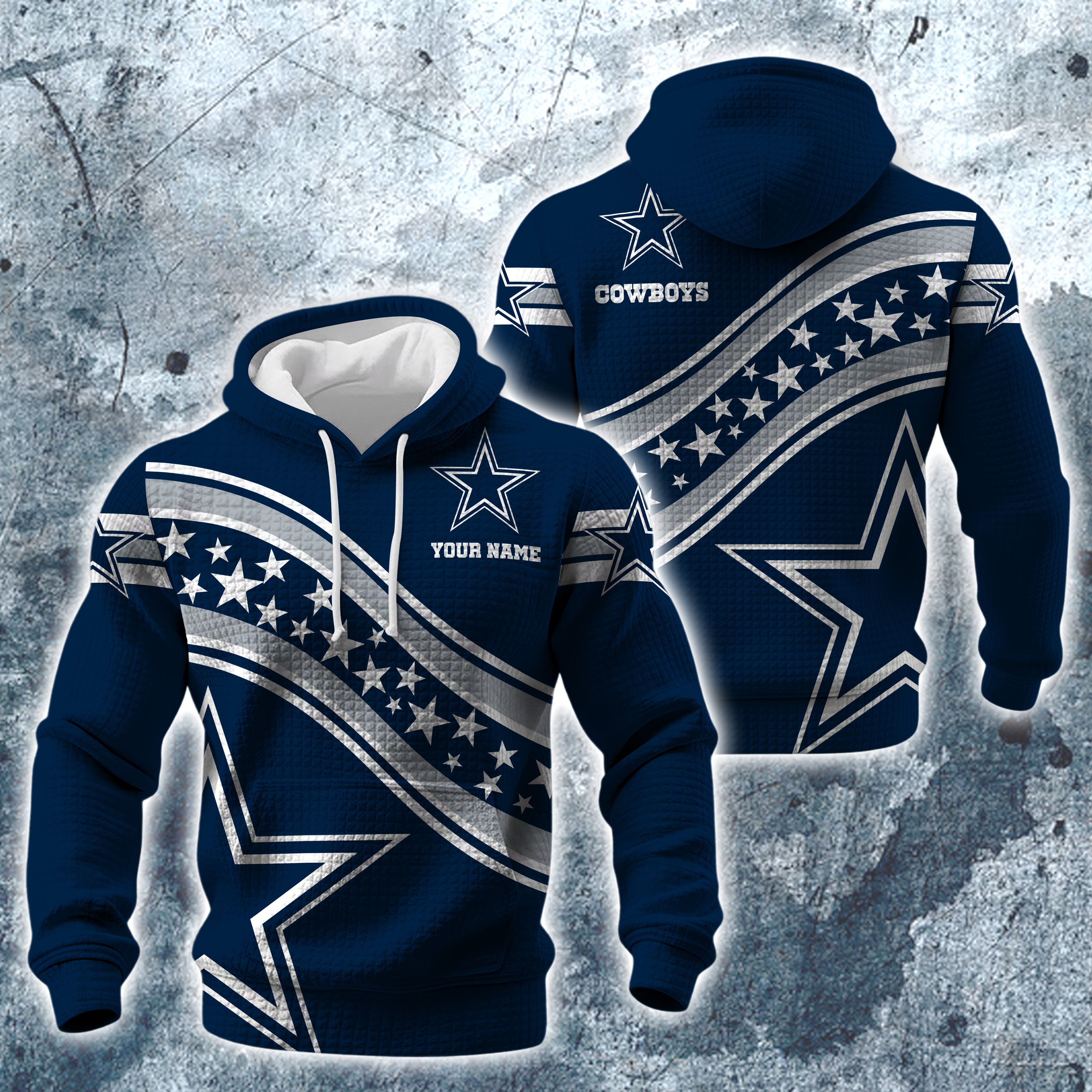 Dallas Cowboys Print Checkered Fabric Hooded Sweatshirt Custom Your Name, Gift For Sport EHIVM-10314338N