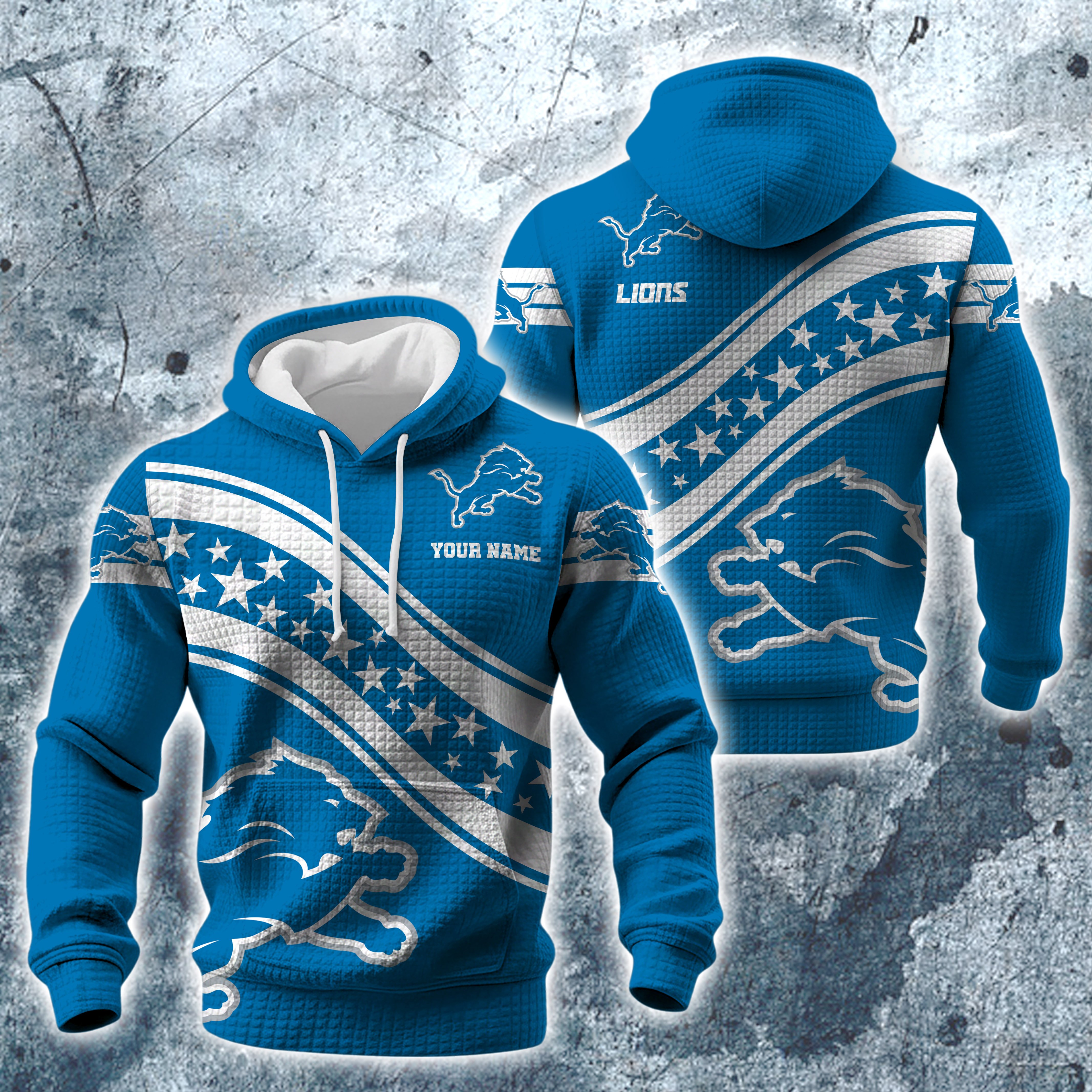Detroit Lions Print Checkered Fabric Hooded Sweatshirt Custom Your Name, Gift For Sport EHIVM-10314338N