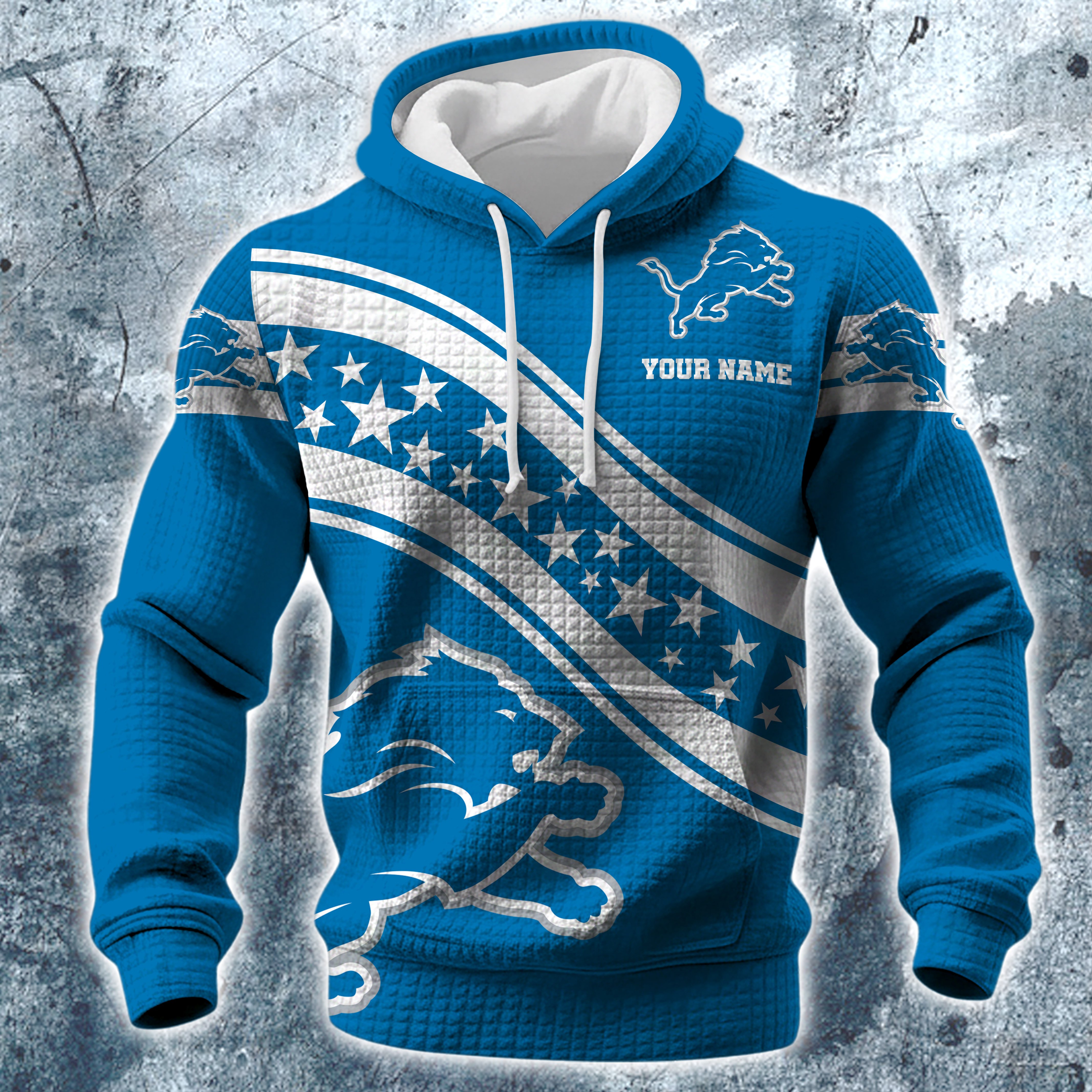 Alternative view of Detroit Lions Print Checkered Fabric Hooded Sweatshirt Custom Your Name, Gift For Sport EHIVM-10314338N