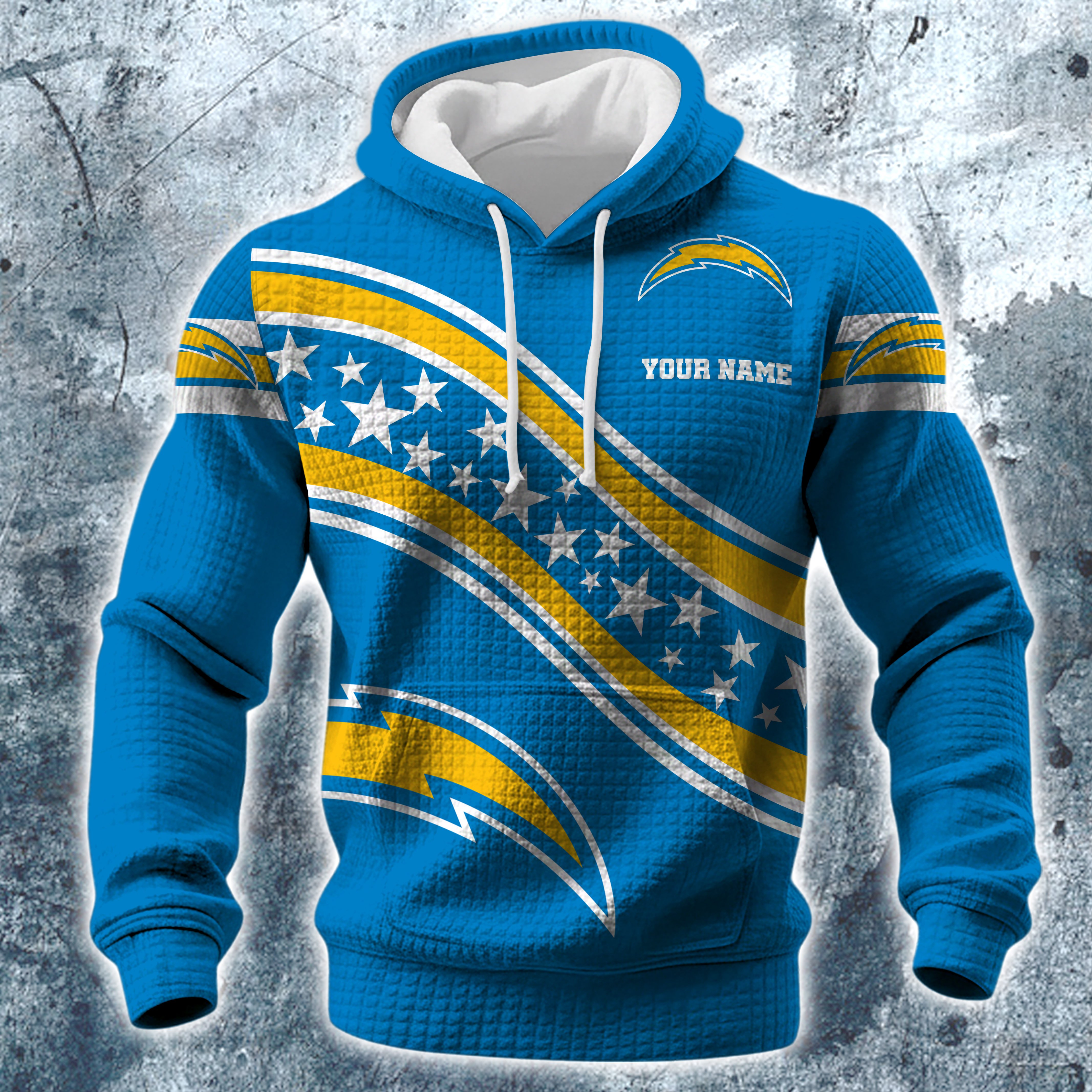 Alternative view of Los Angeles Chargers Print Checkered Fabric Hooded Sweatshirt Custom Your Name, Gift For Sport EHIVM-10314338N