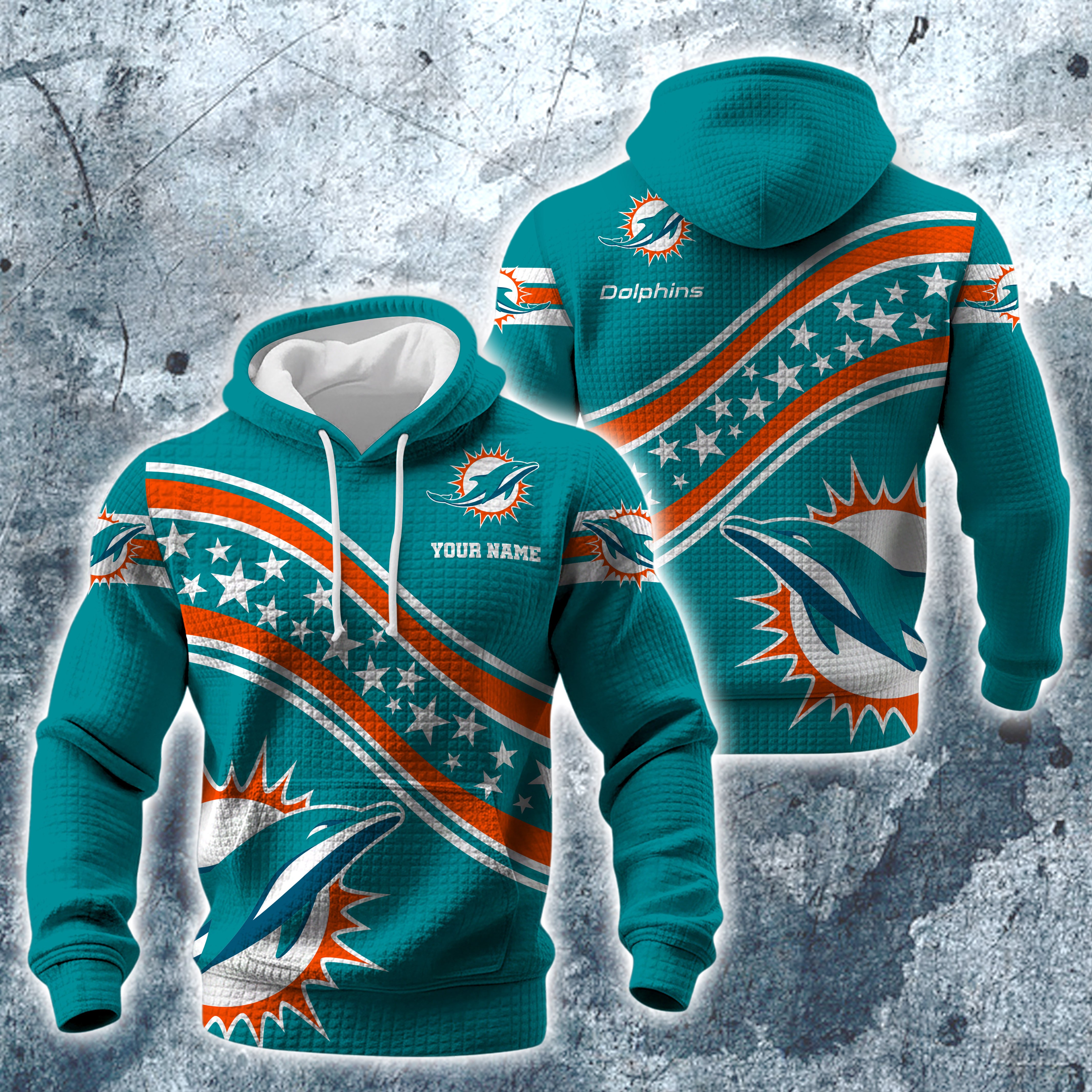 Miami Dolphins Print Checkered Fabric Hooded Sweatshirt Custom Your Name, Gift For Sport EHIVM-10314338N