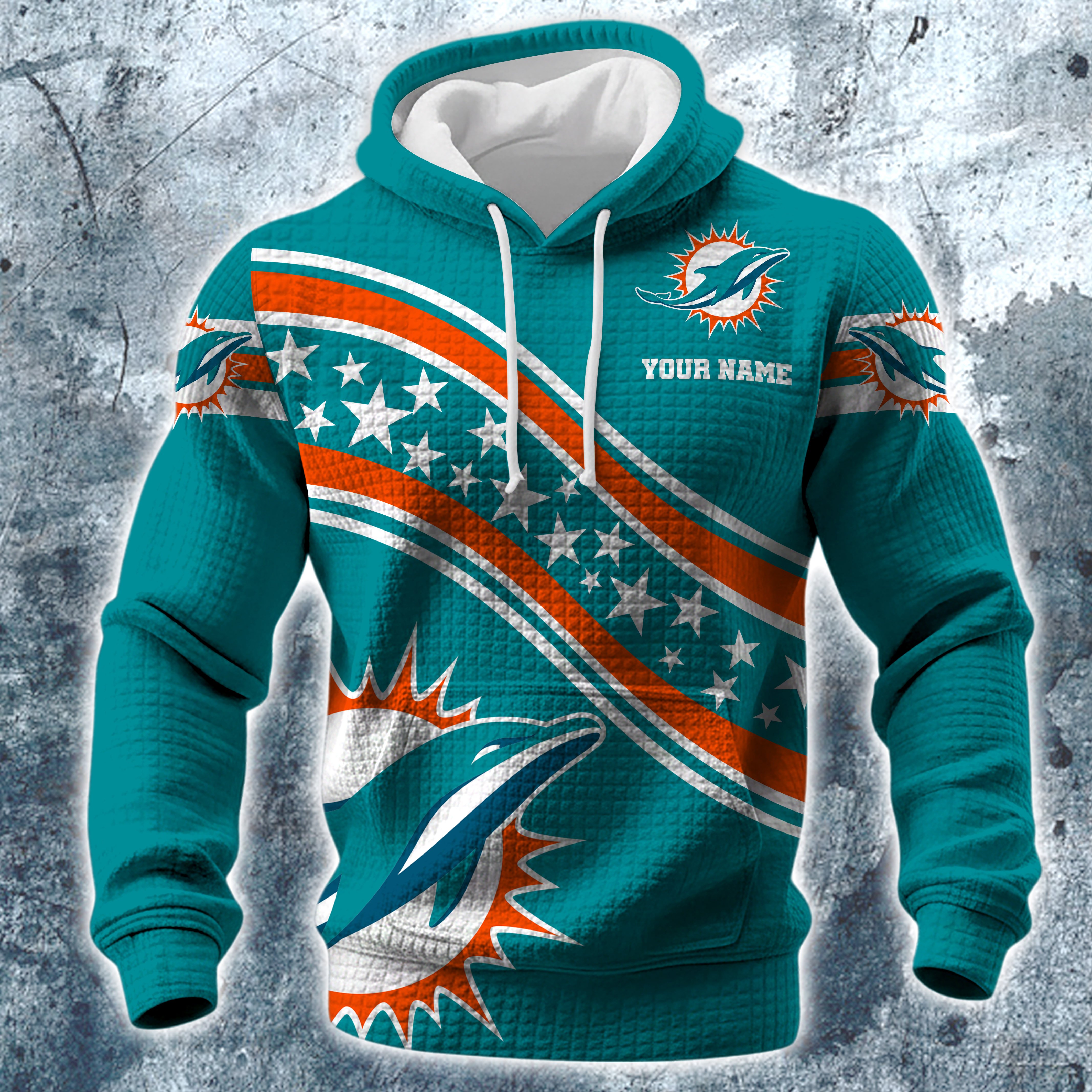 Alternative view of Miami Dolphins Print Checkered Fabric Hooded Sweatshirt Custom Your Name, Gift For Sport EHIVM-10314338N