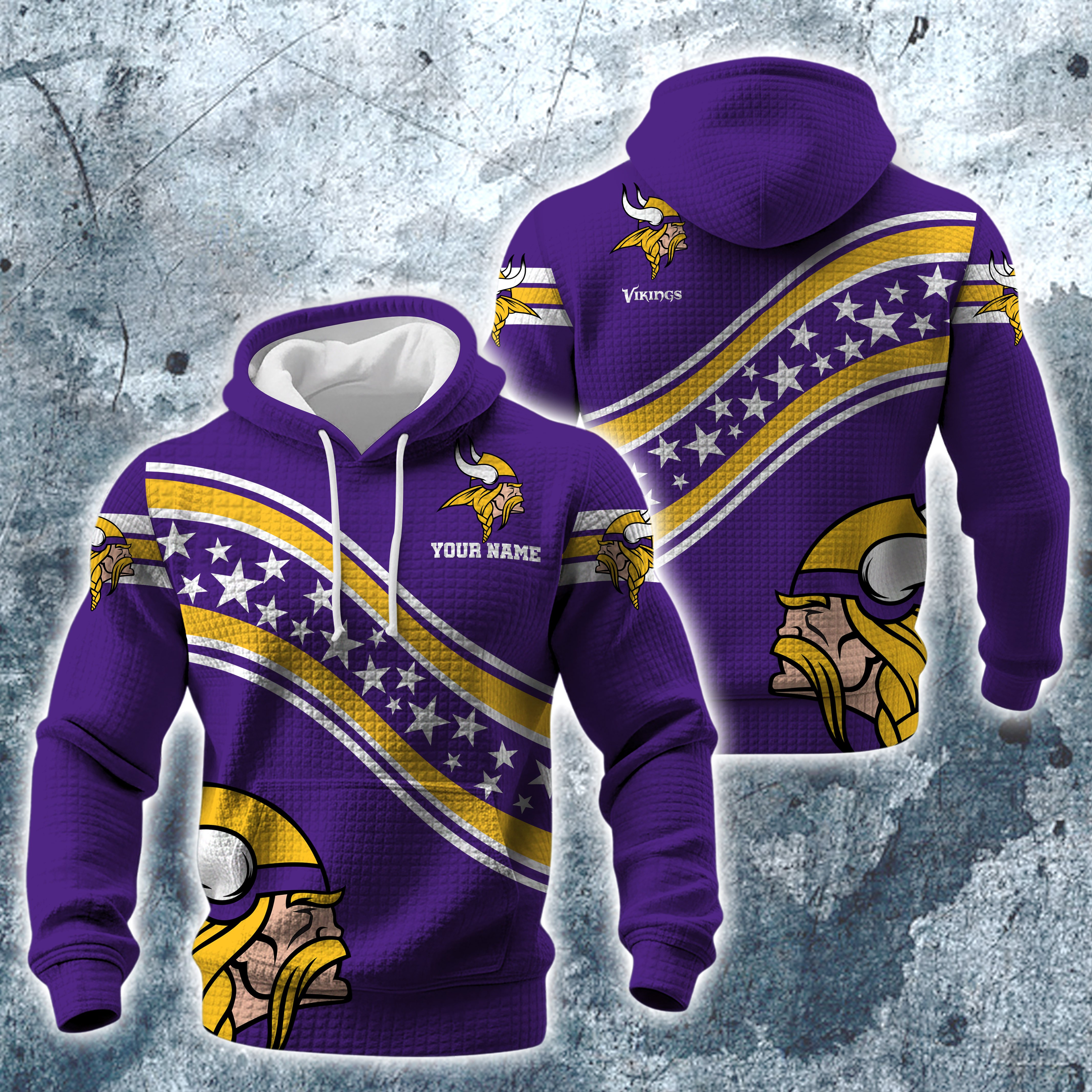 Minnesota Vikings Print Checkered Fabric Hooded Sweatshirt Custom Your Name, Gift For Sport EHIVM-10314338N