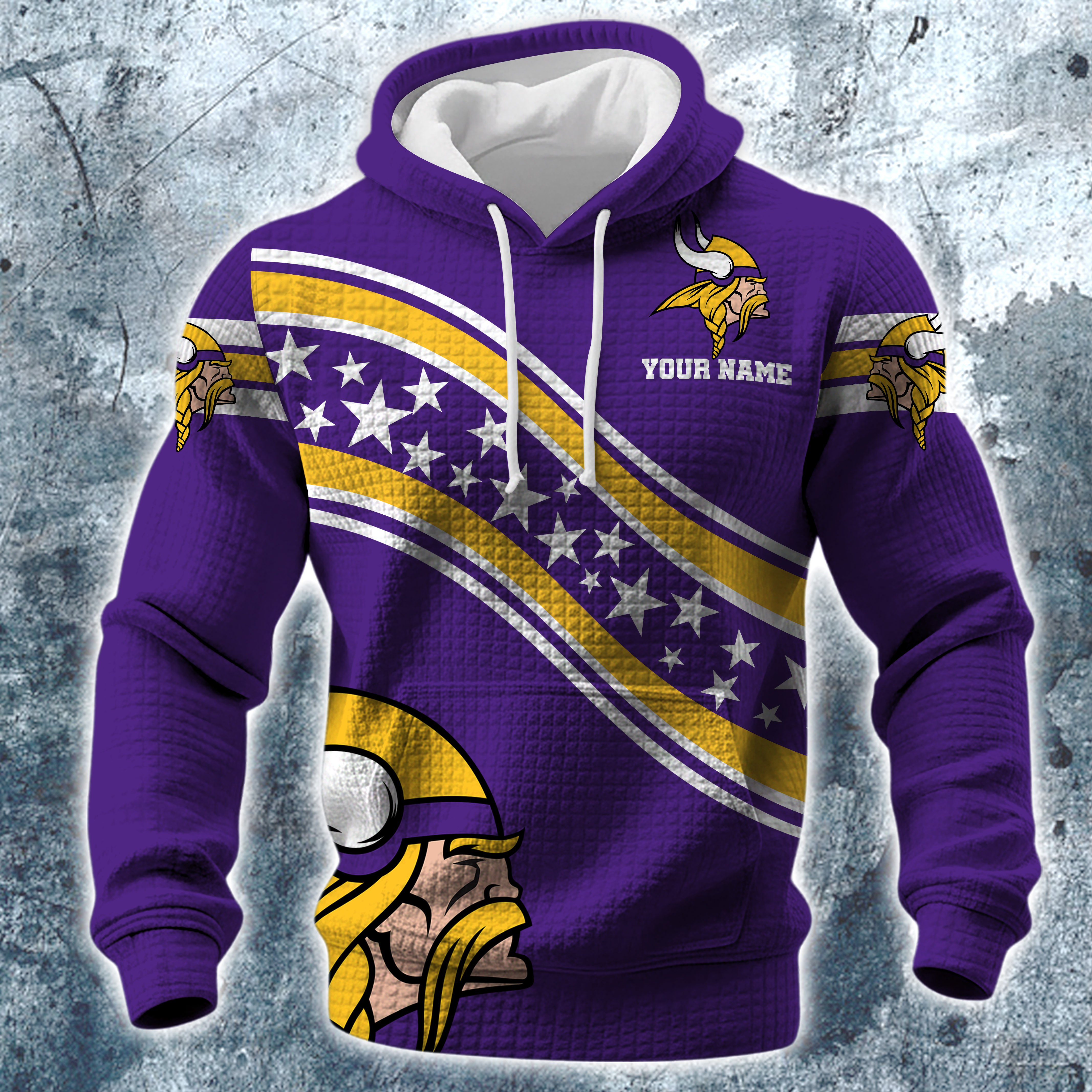 Alternative view of Minnesota Vikings Print Checkered Fabric Hooded Sweatshirt Custom Your Name, Gift For Sport EHIVM-10314338N