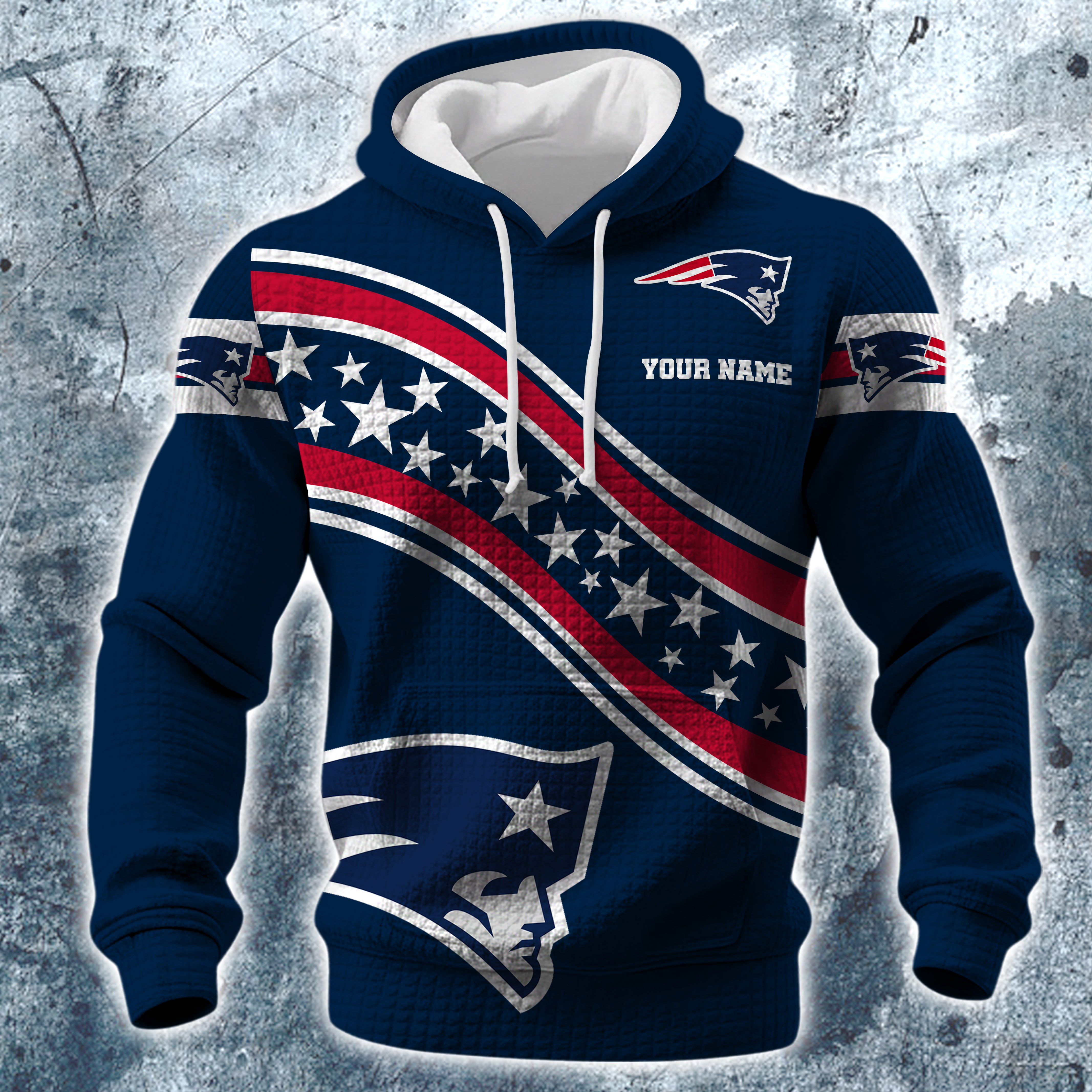 Alternative view of New England Patriots Print Checkered Fabric Hooded Sweatshirt Custom Your Name, Gift For Sport EHIVM-10314338N